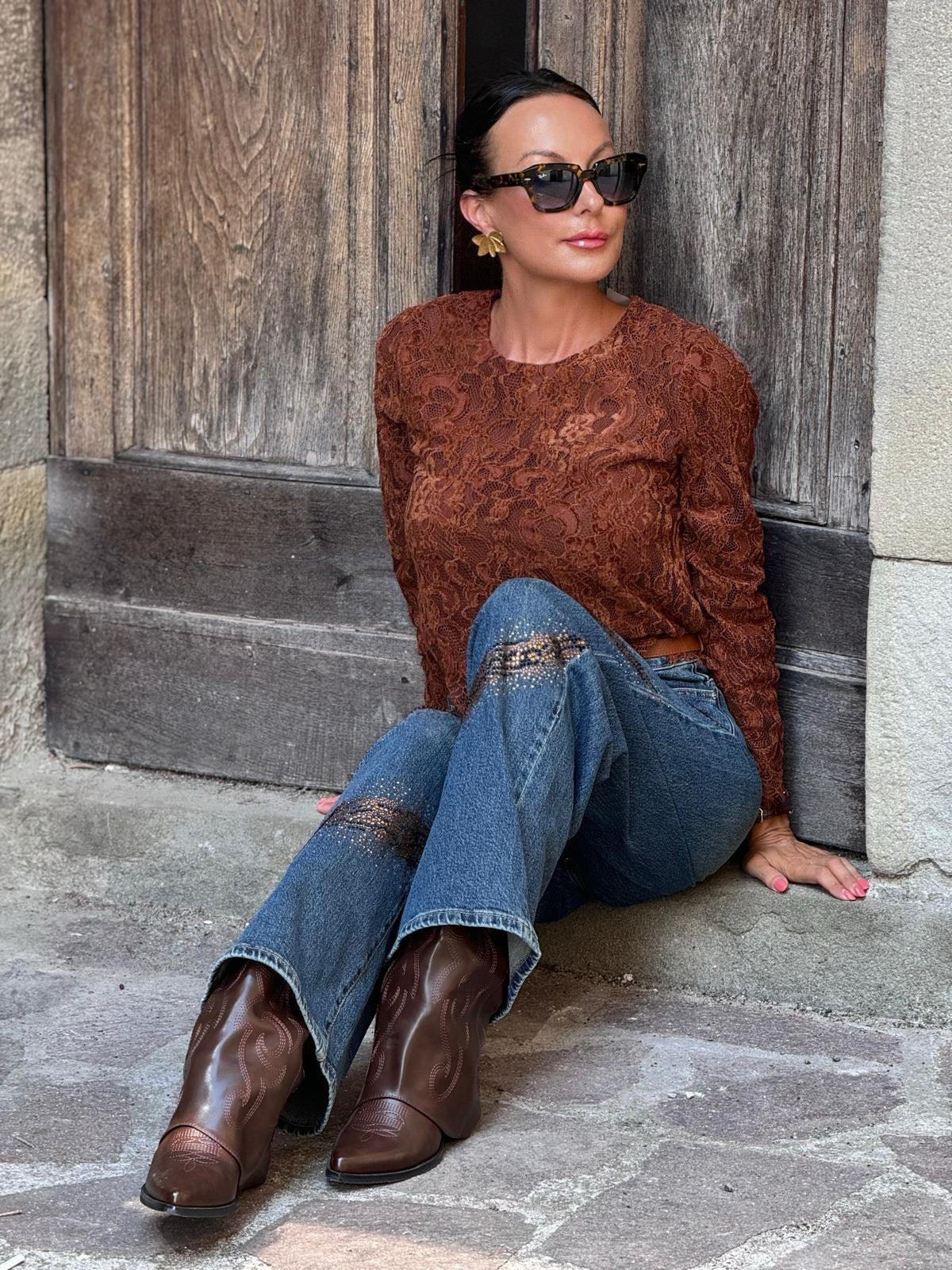 Top Elowen lace camel