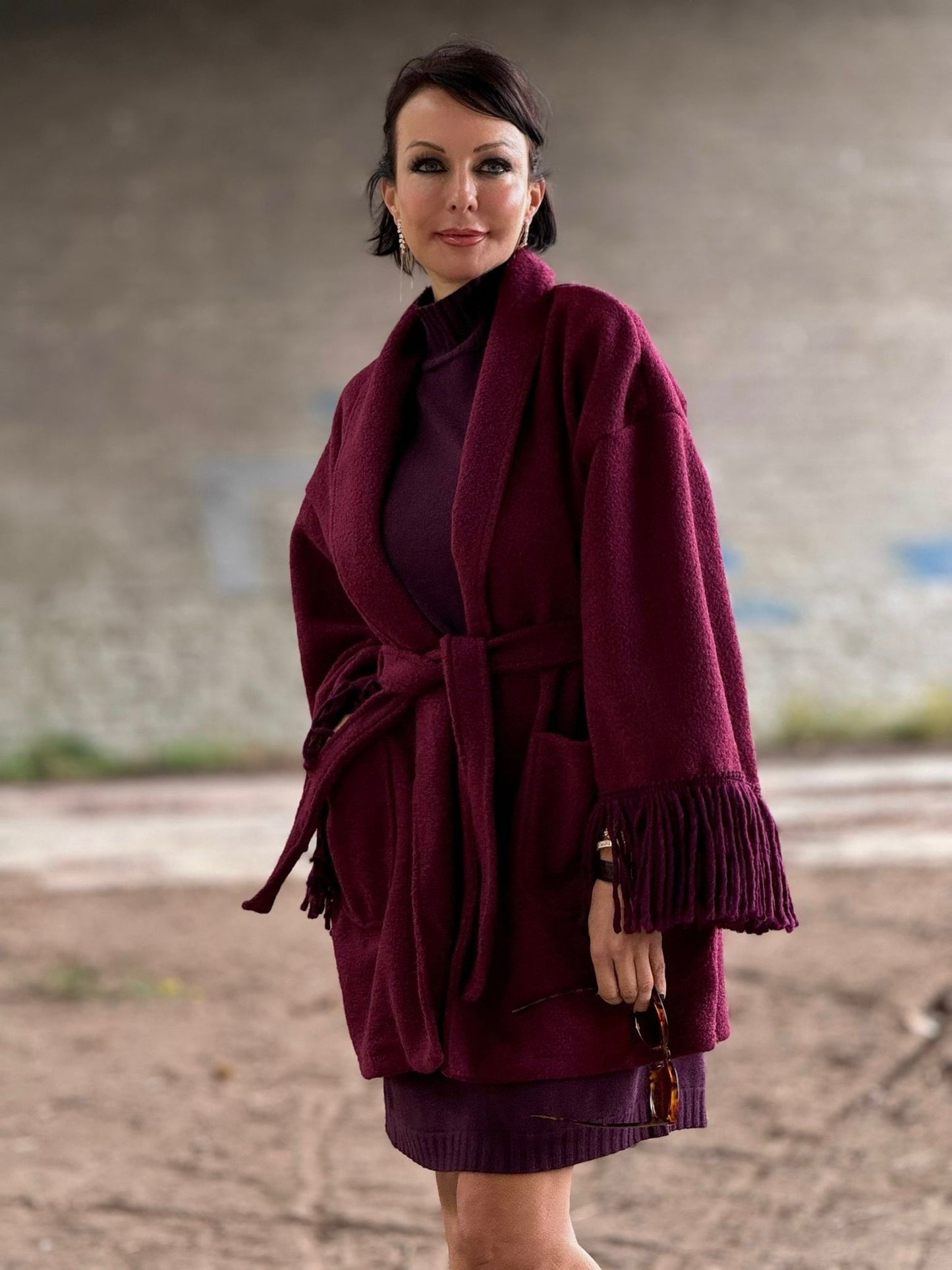 Jacket Noor fringes burgundy