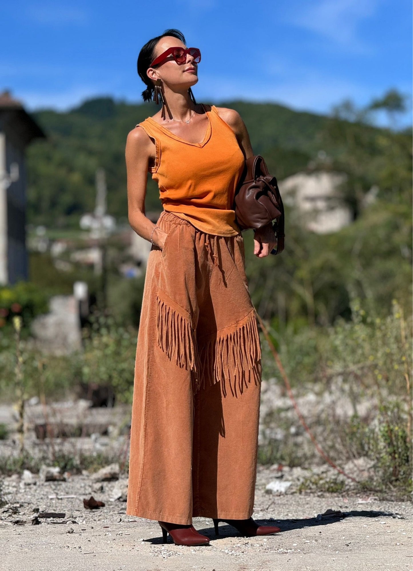 Pants Alva fringes tangerine