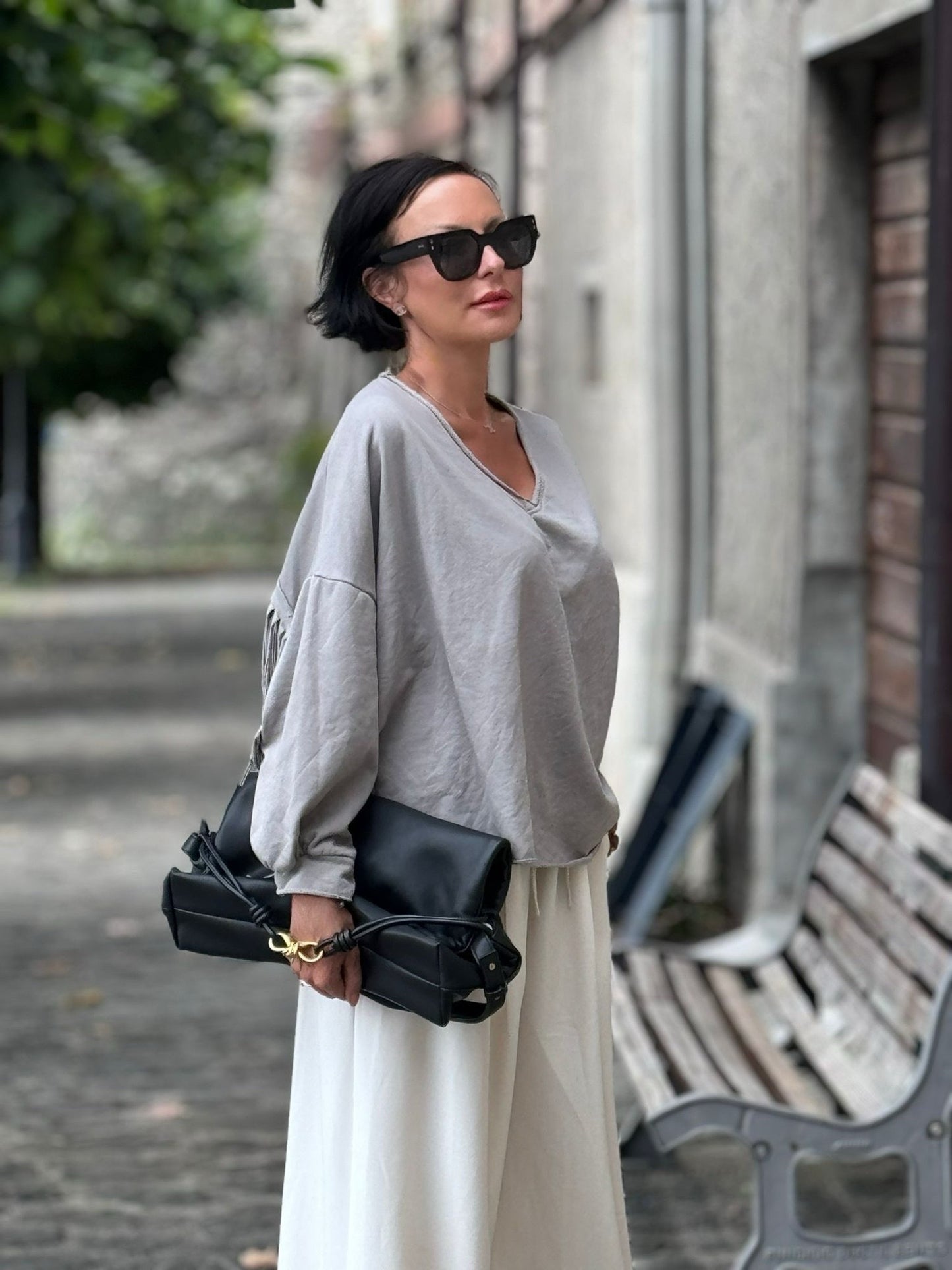 Sweater Elara franjes taupe