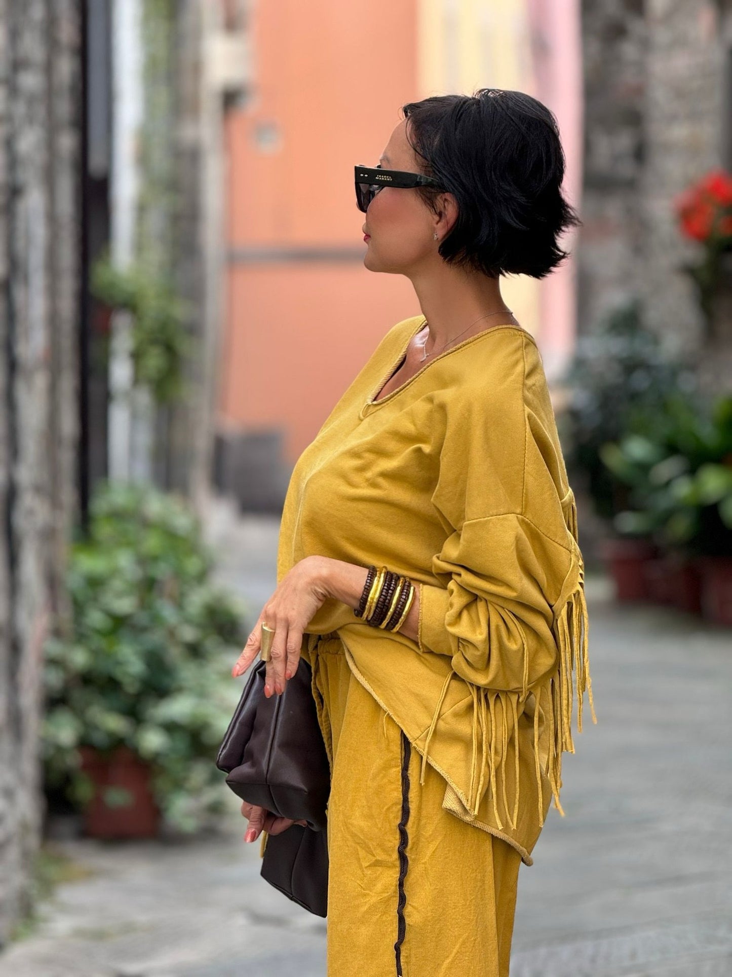 Sweater Elara franjes mustard