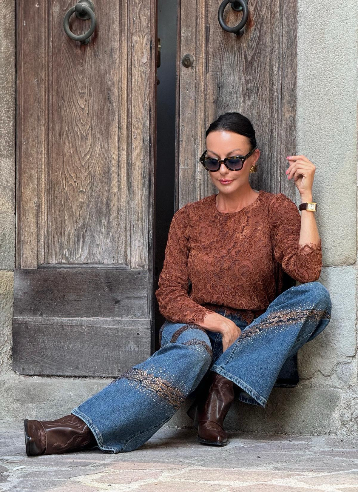 Top Elowen lace camel