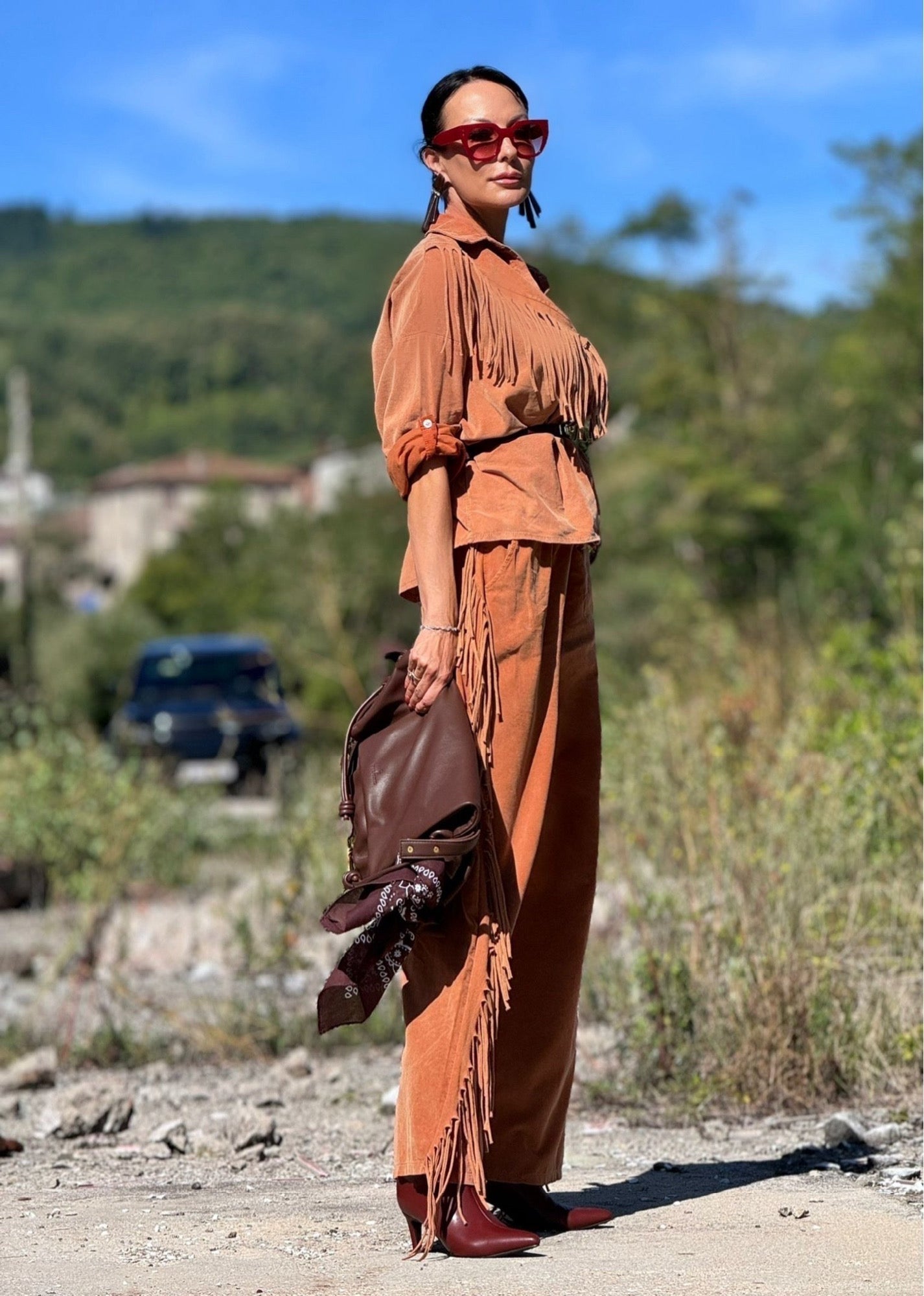Pants Astrea fringes tangerine