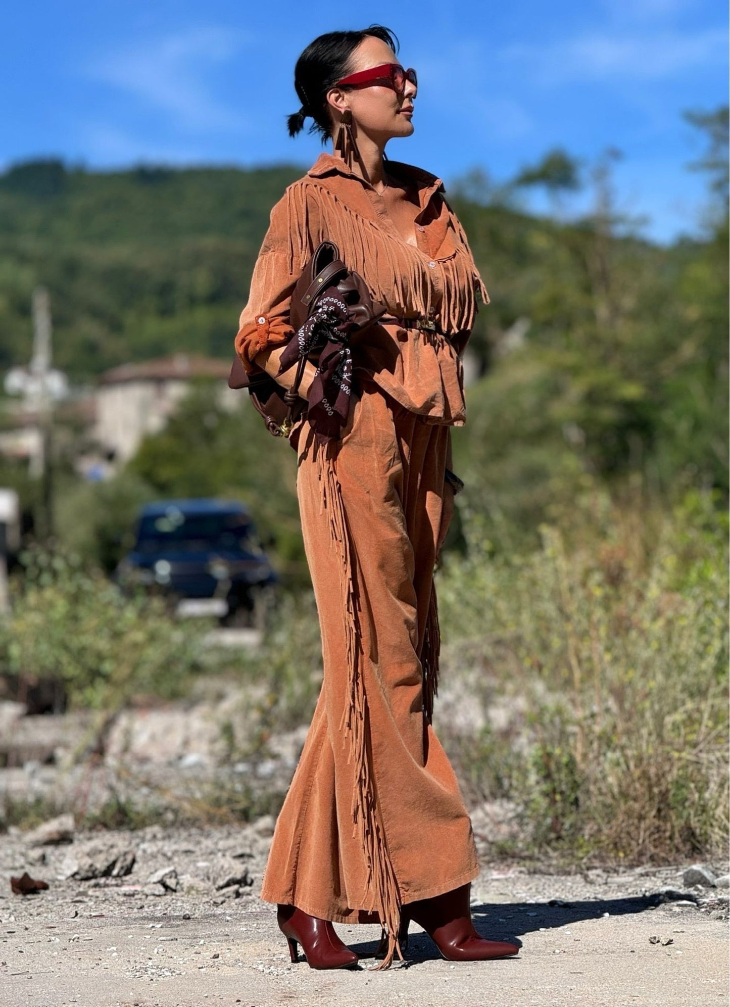 Pants Astrea fringes tangerine