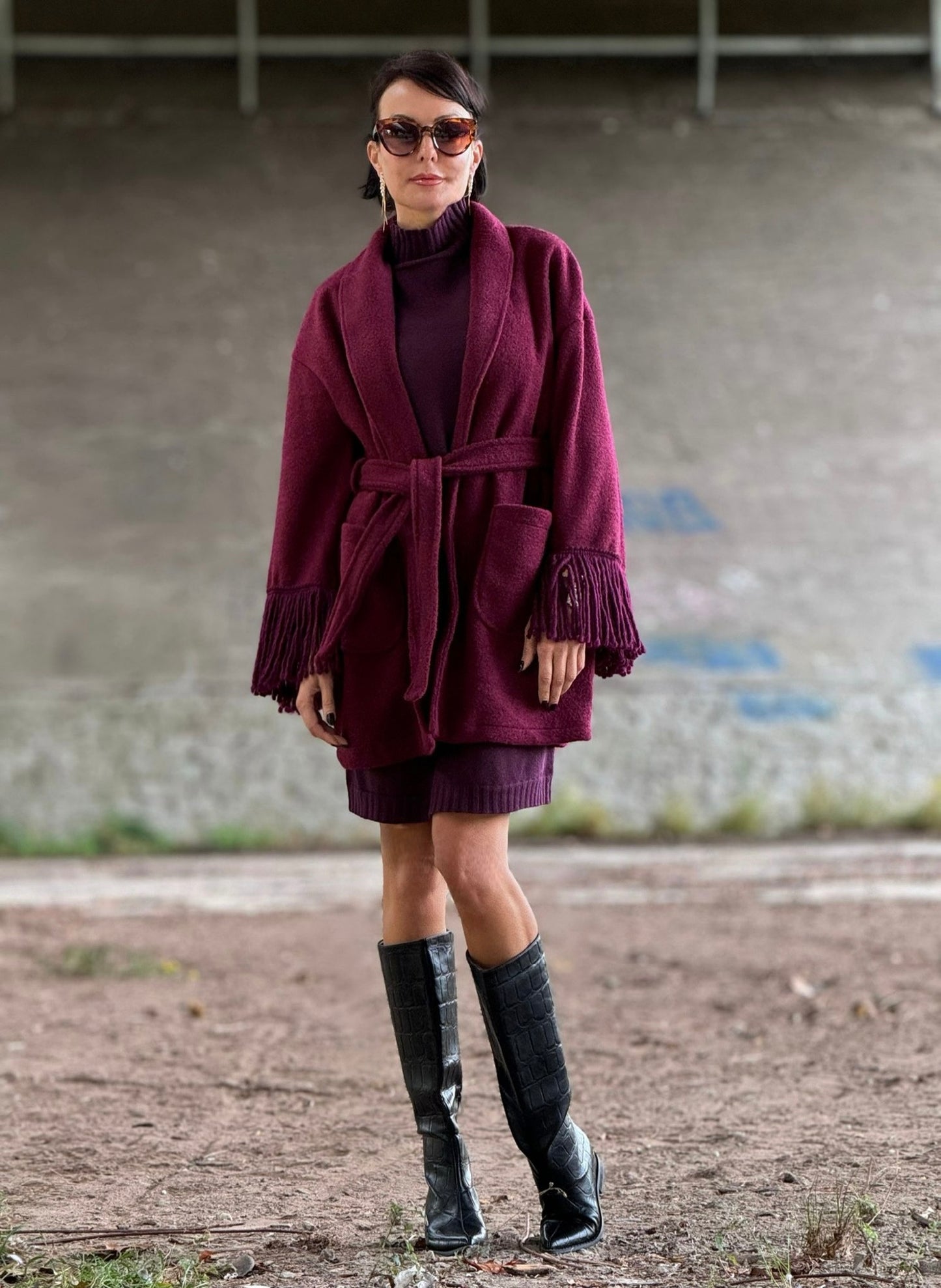 Jacket Noor fringes burgundy
