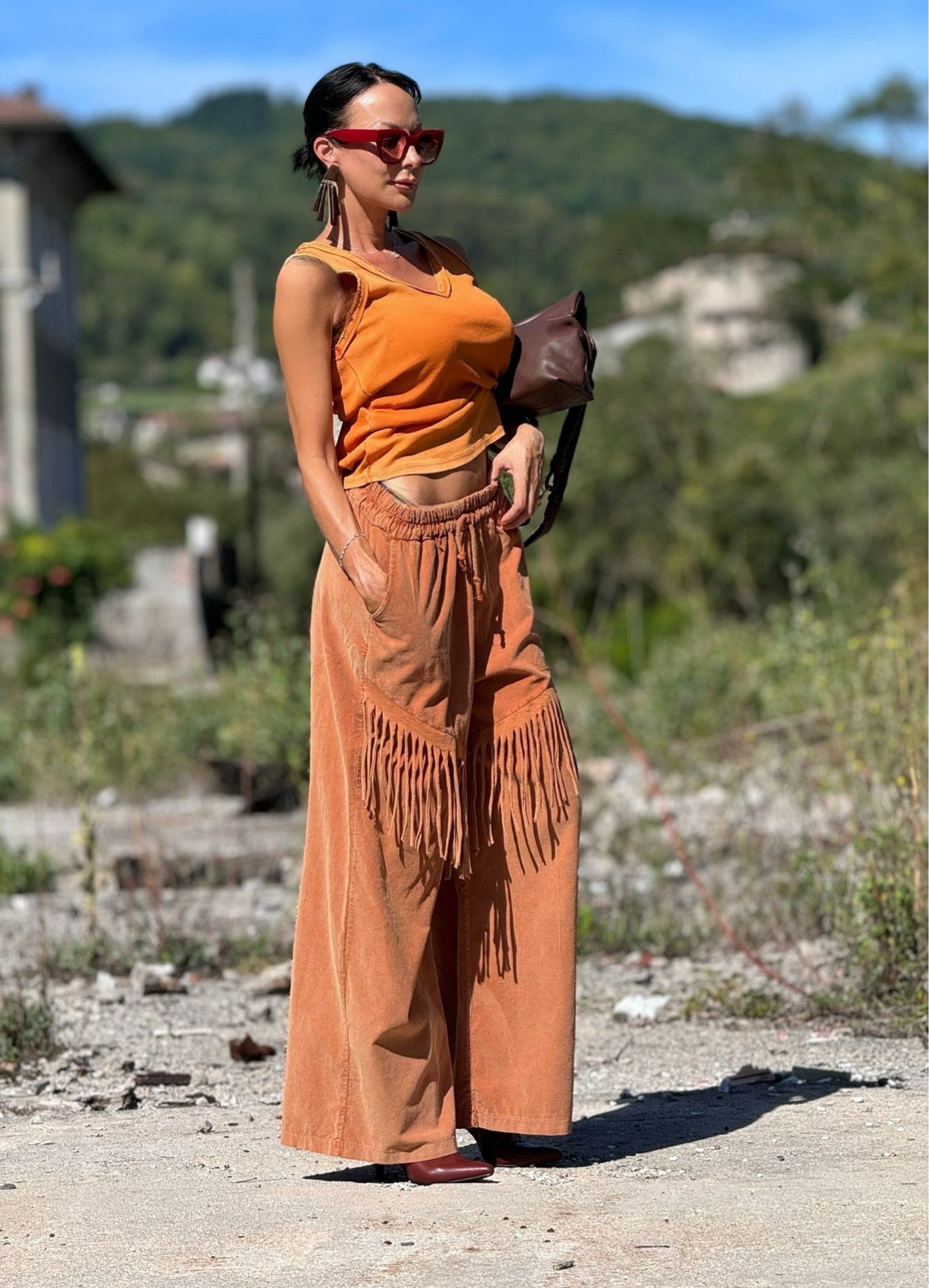 Pants Alva fringes tangerine