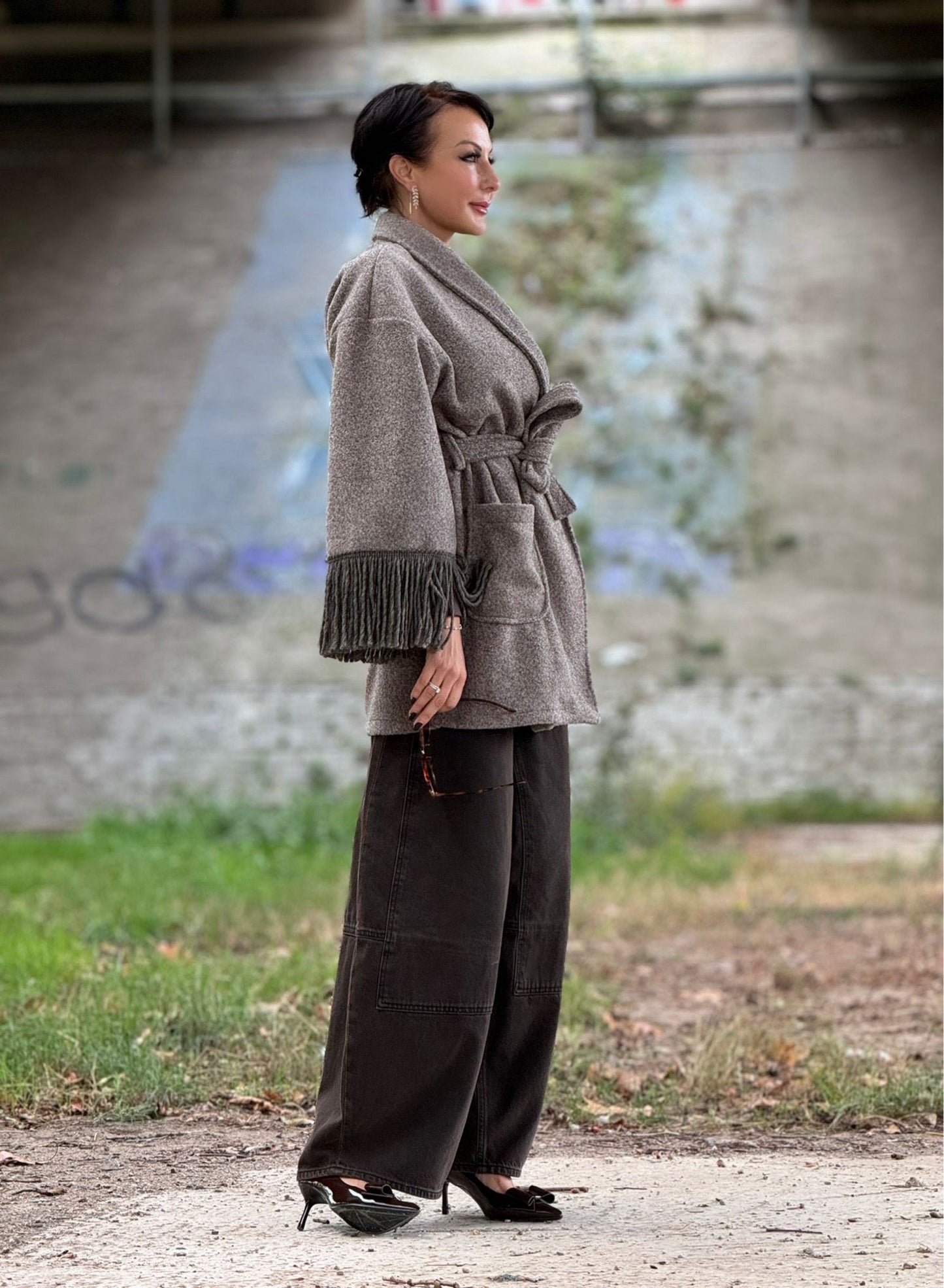 Jacket Noor fringes taupe