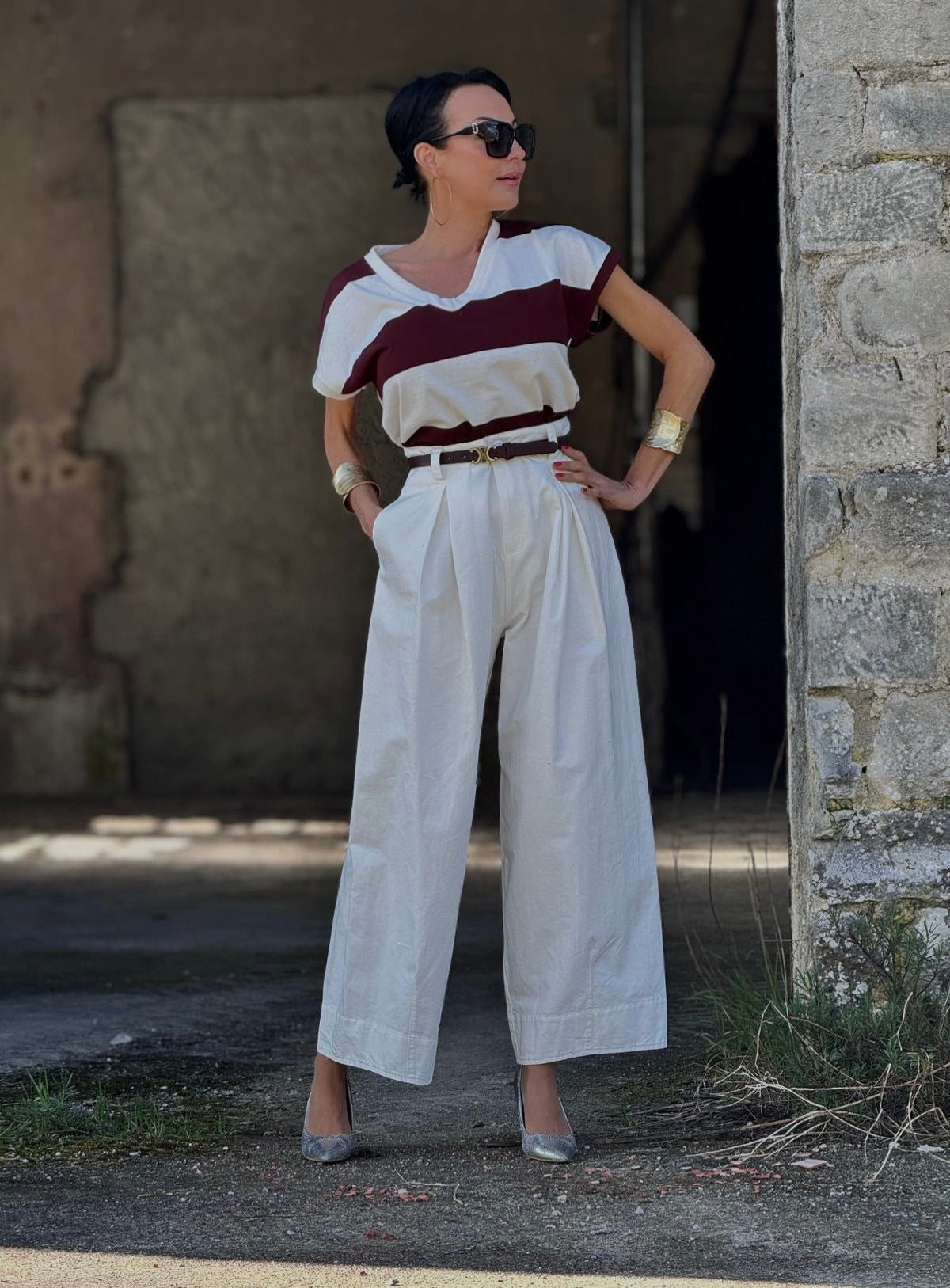 Tee striped burgundy