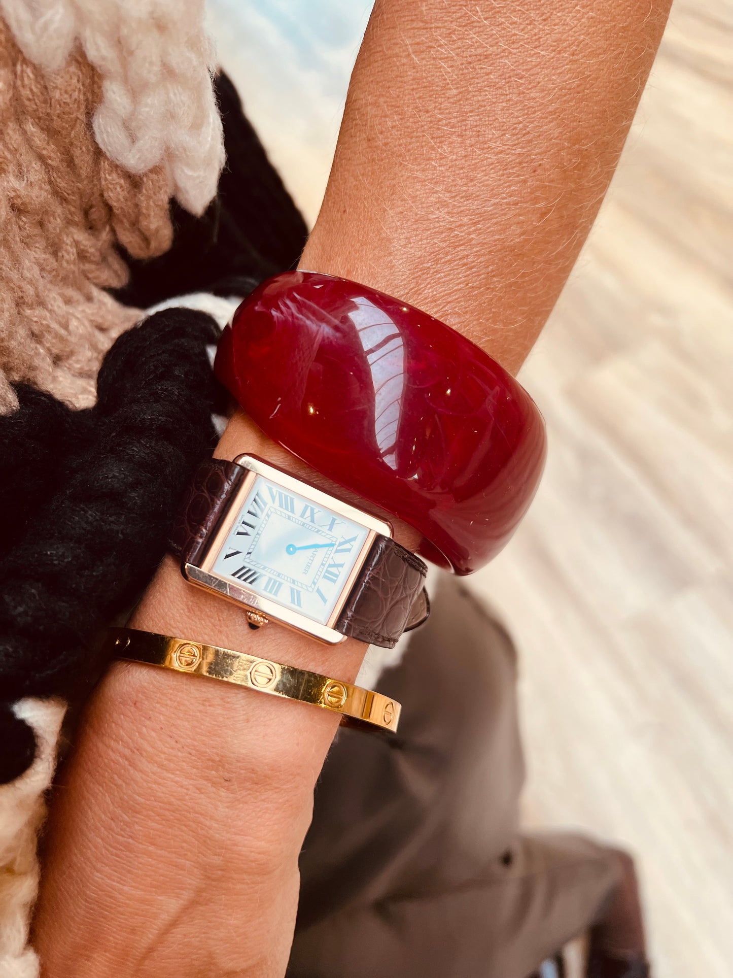 Bracelet bone round burgundy