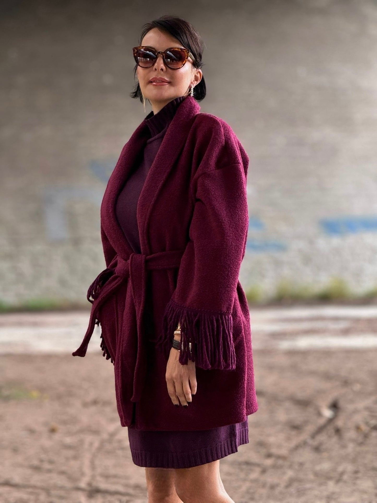 Jacket Noor fringes burgundy