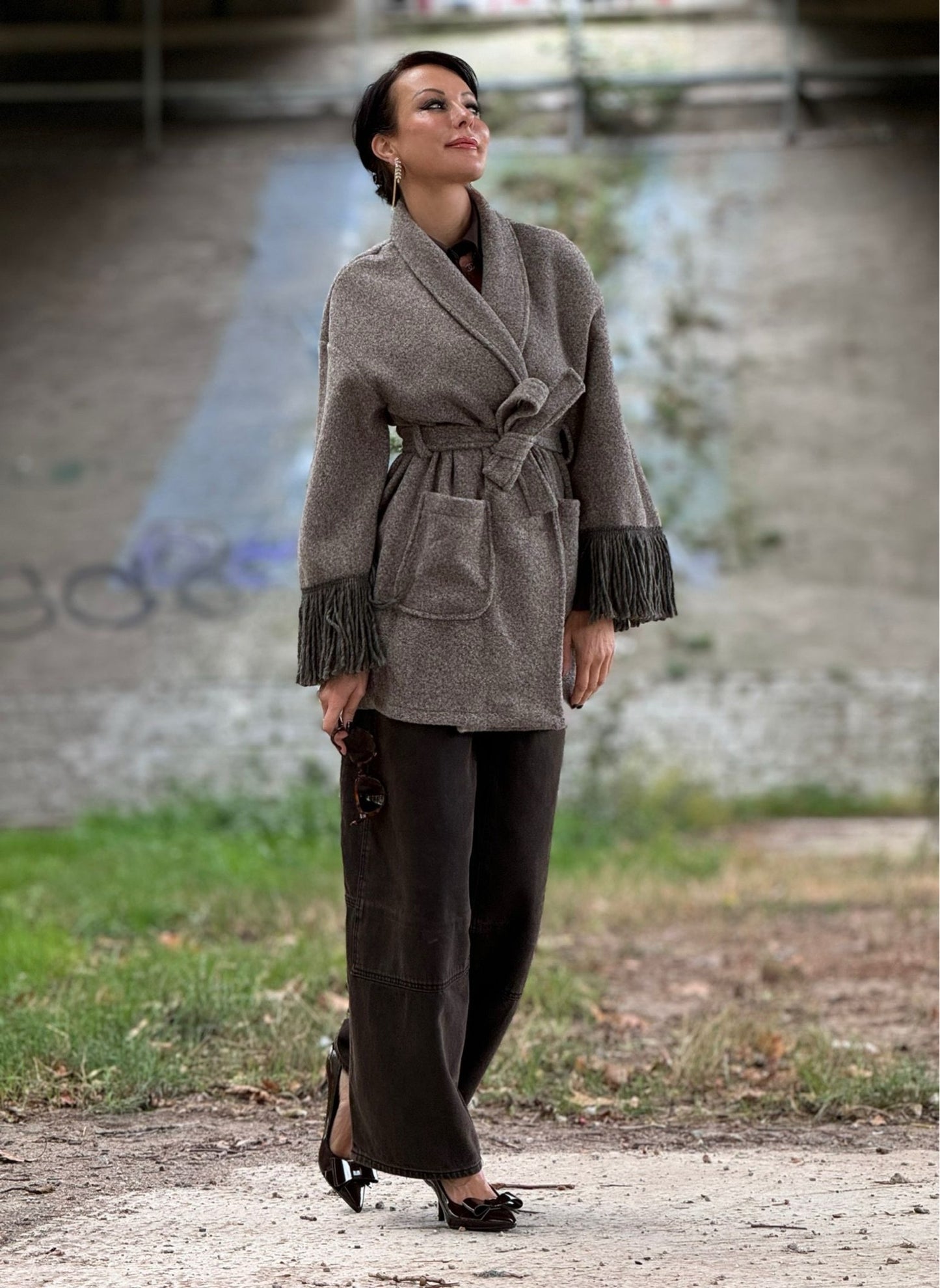 Jacket Noor fringes taupe