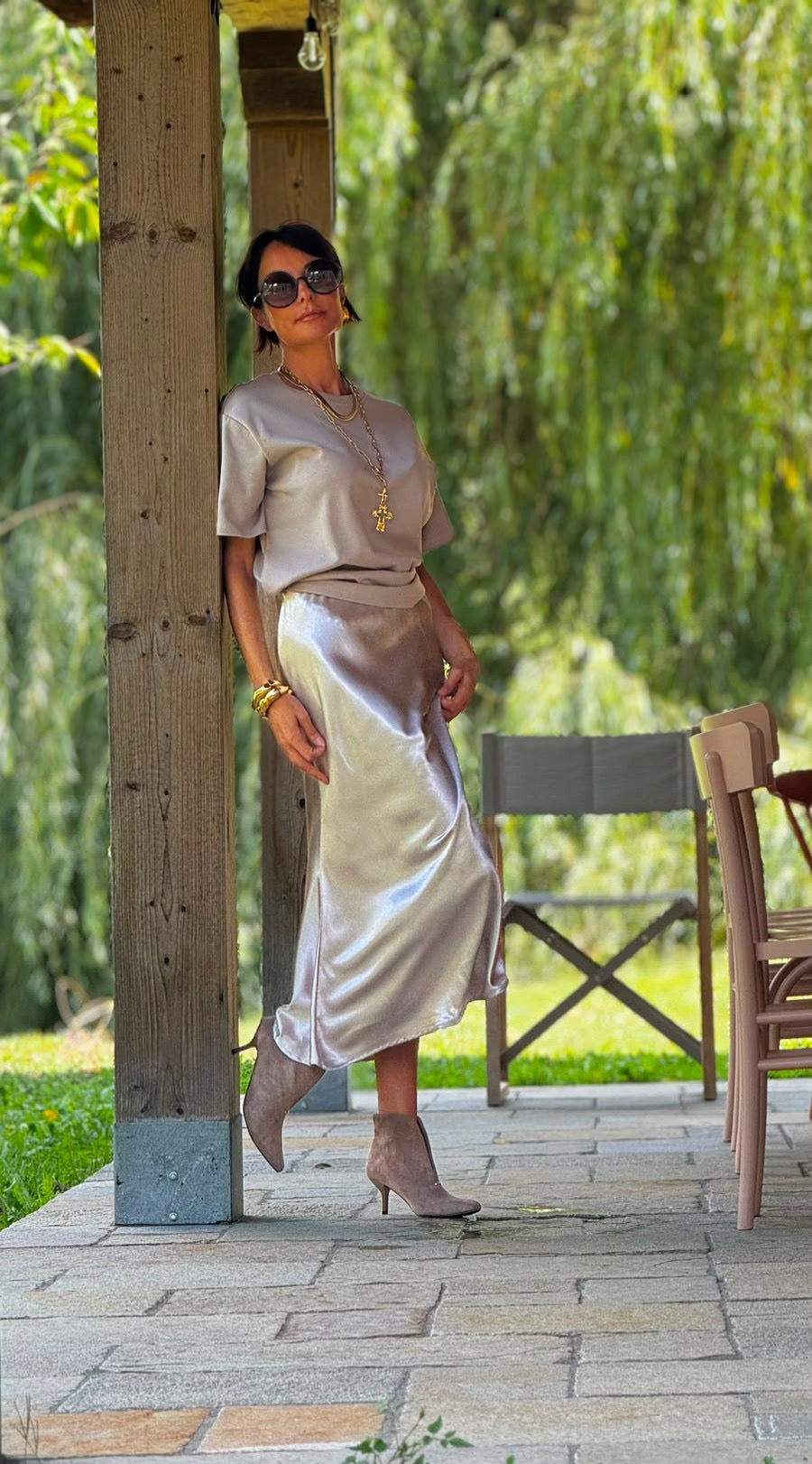 Skirt Stella satin silk silver