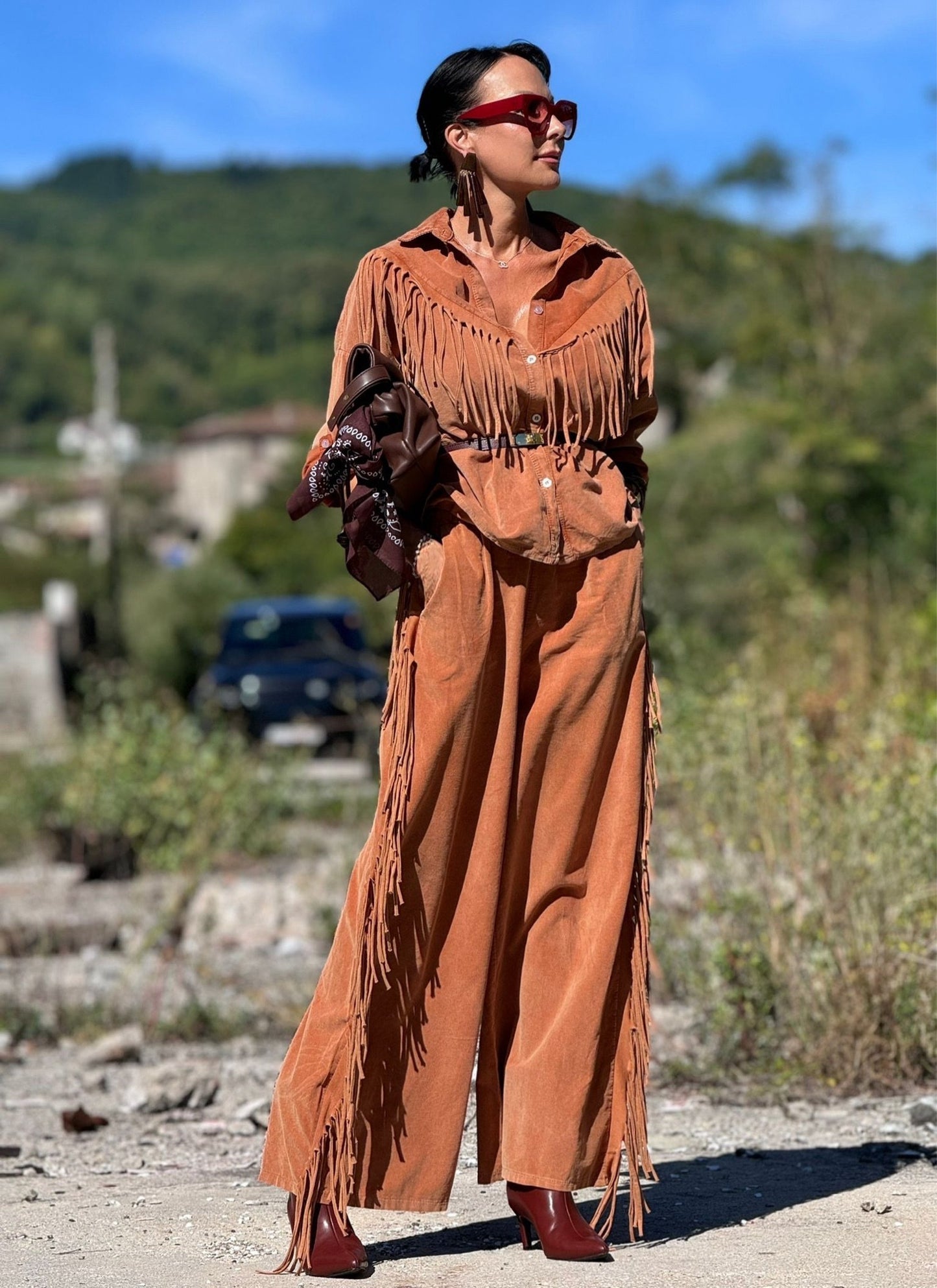 Pants Astrea fringes tangerine