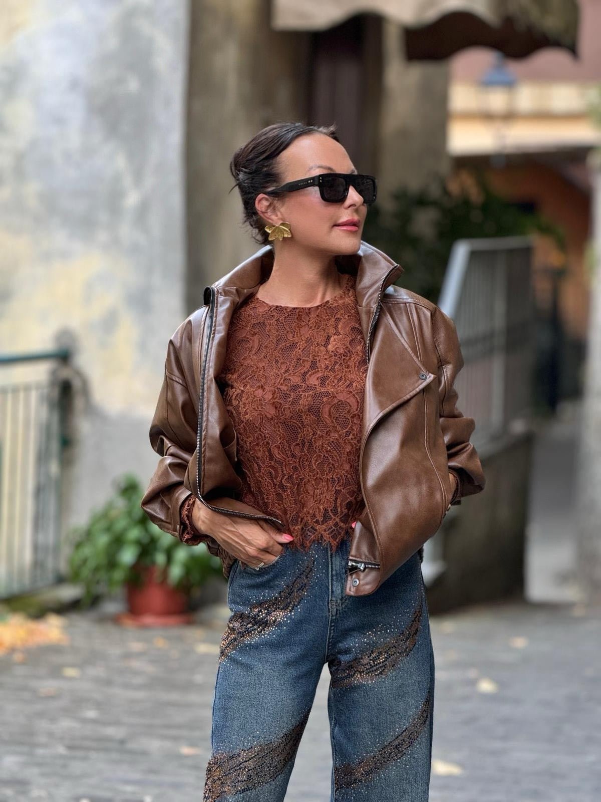 Jacket Elowen leatherlook camel