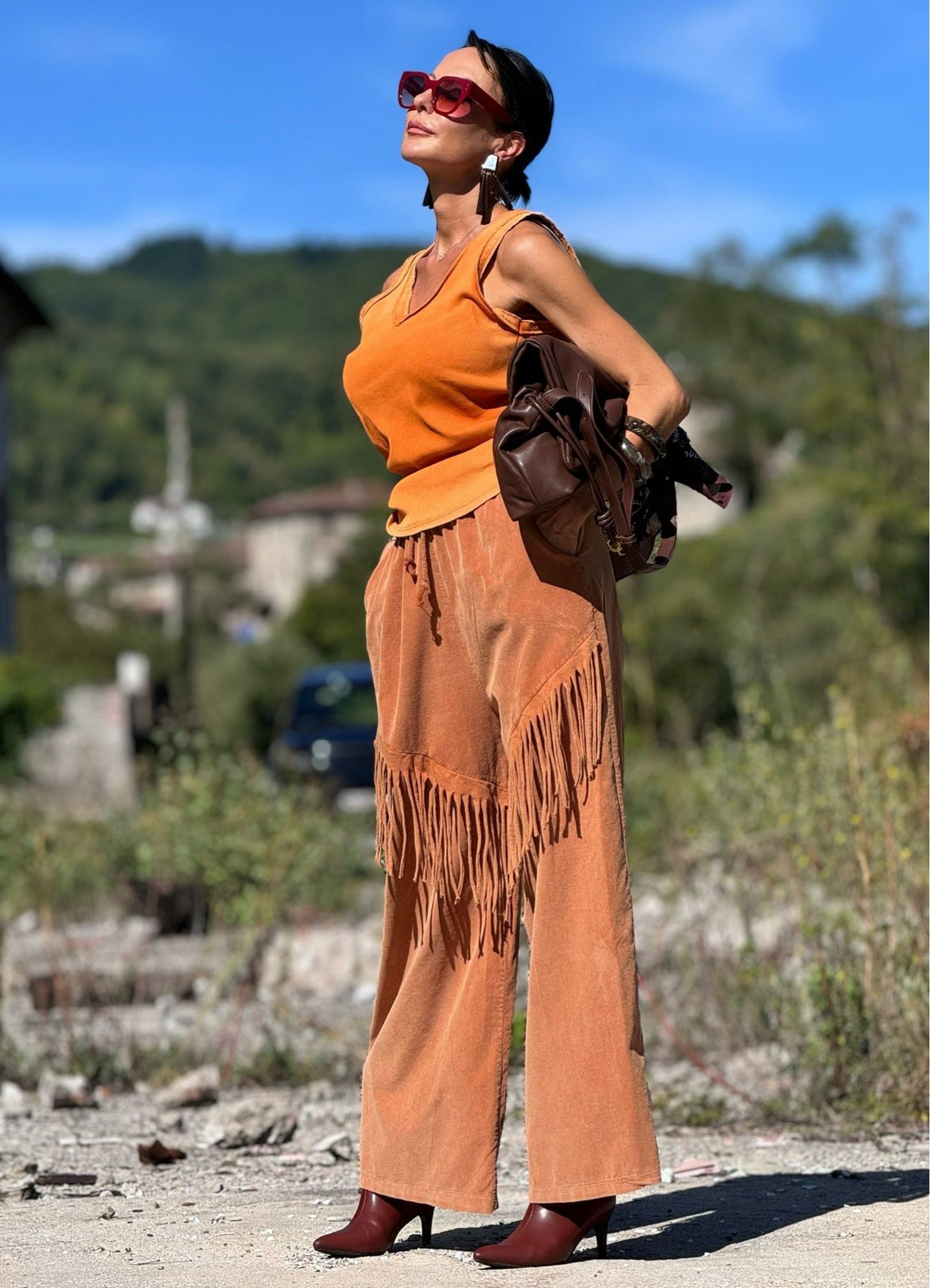 Pants Alva fringes tangerine