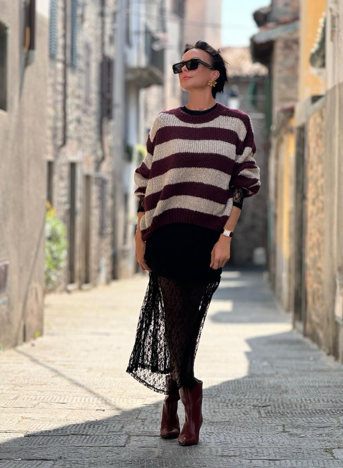 Pull Soraya burgundy striped