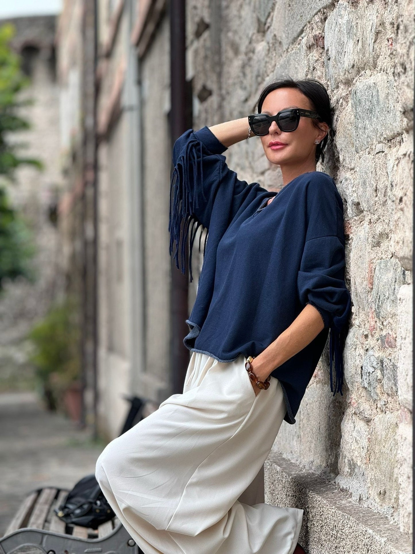 Sweater Elara franjes navy