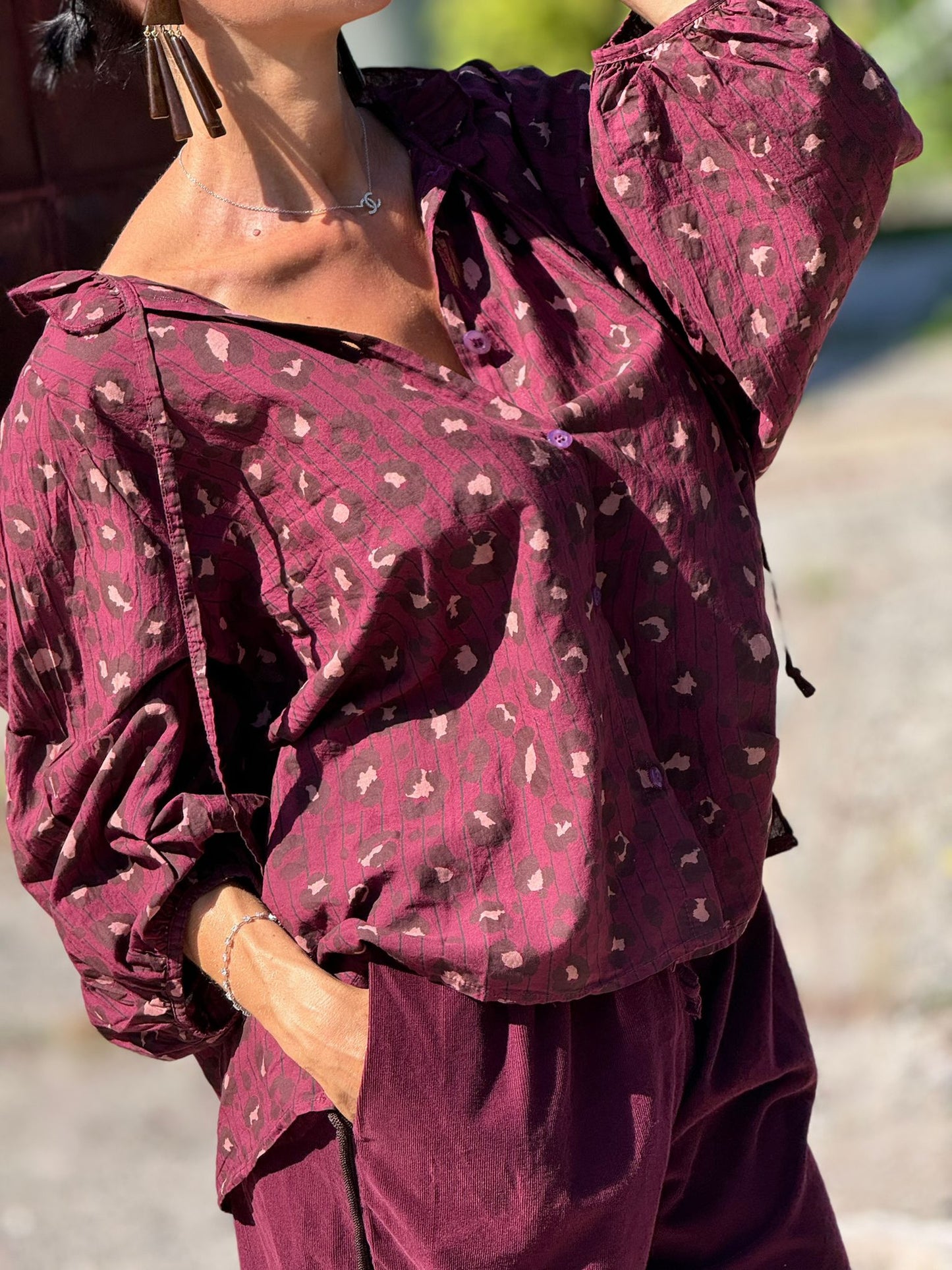 Blouse Selena leopard burgundy