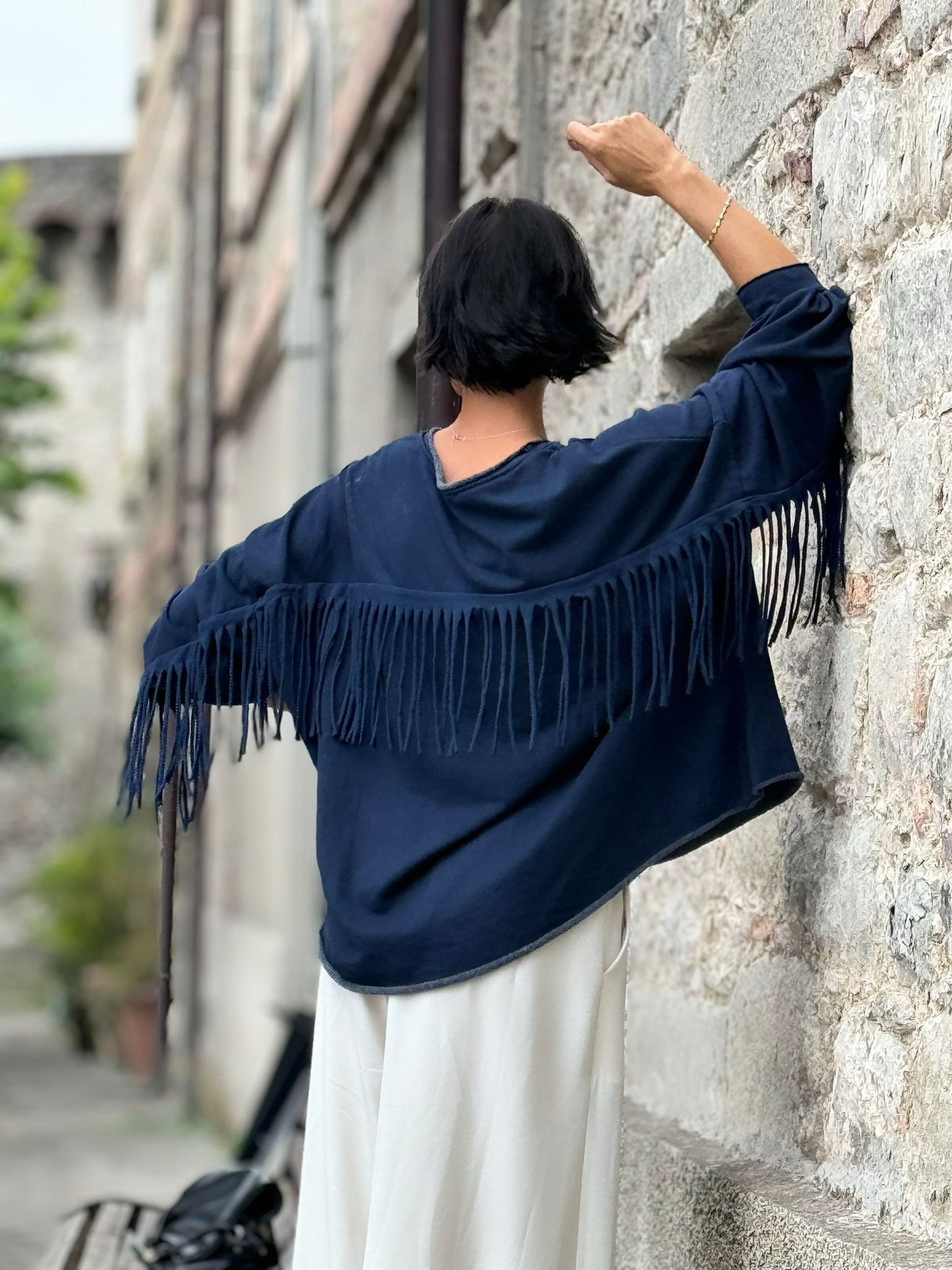 Sweater Elara franjes navy