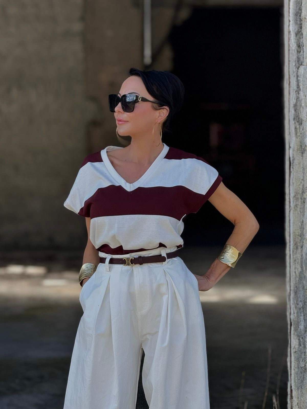 Tee striped burgundy