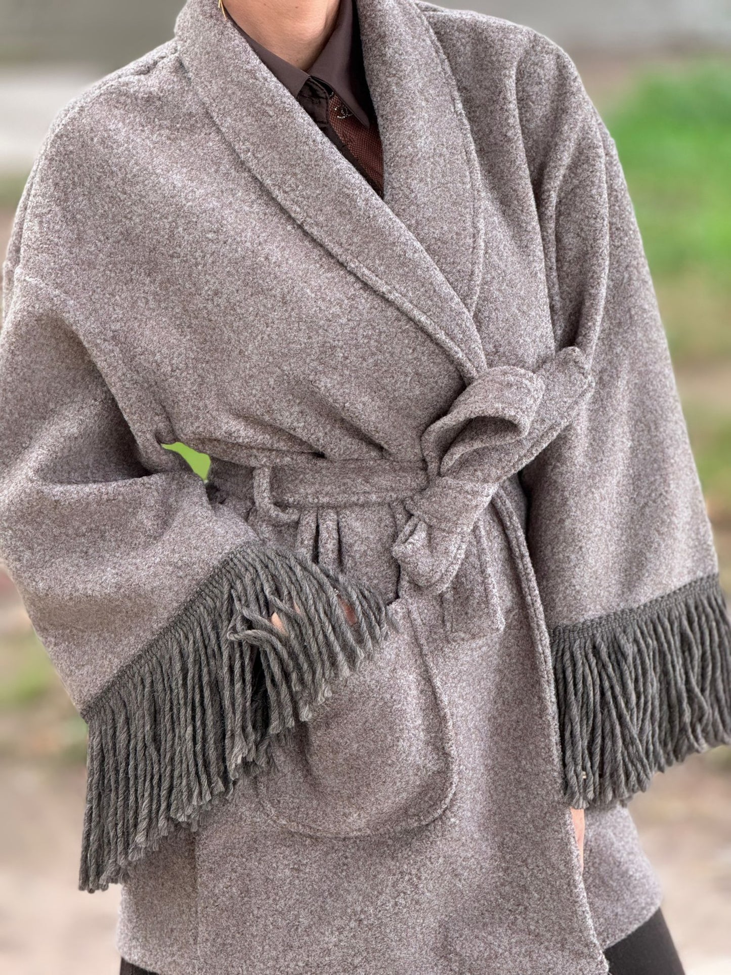Jacket Noor fringes taupe