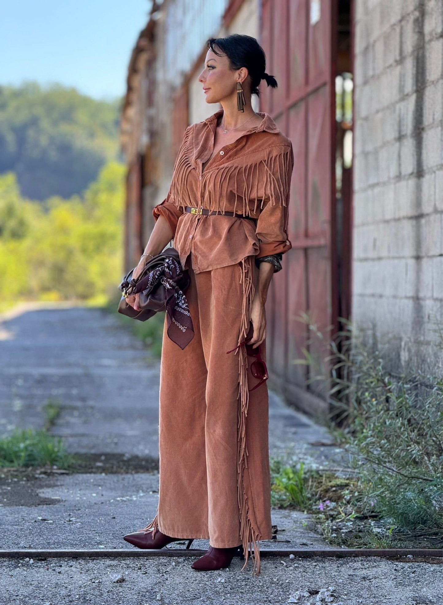 Pants Astrea fringes tangerine