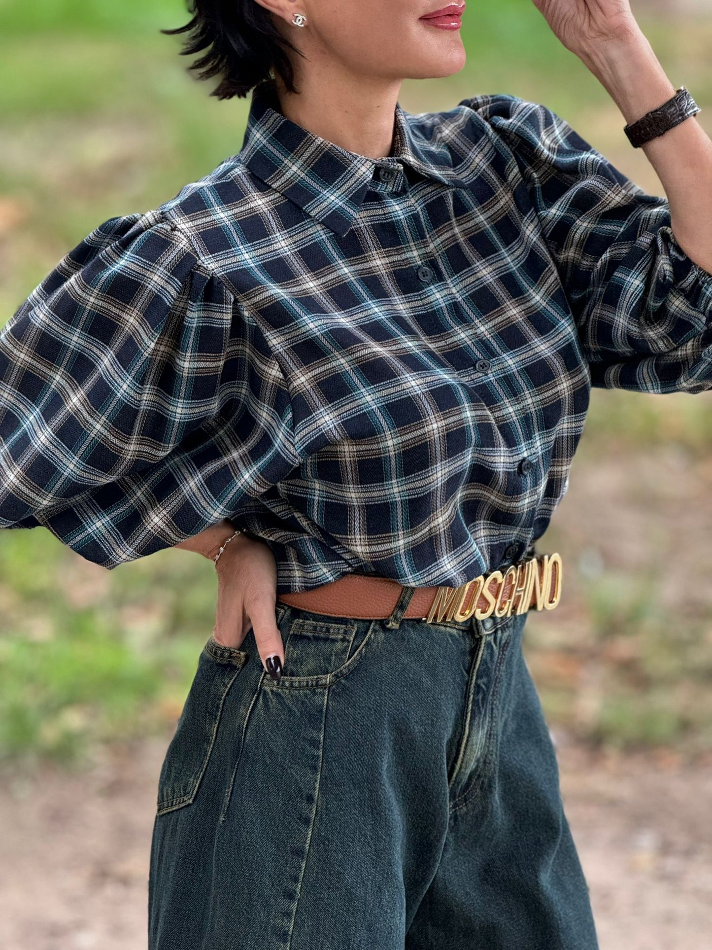 Blouse Linden tartan blue