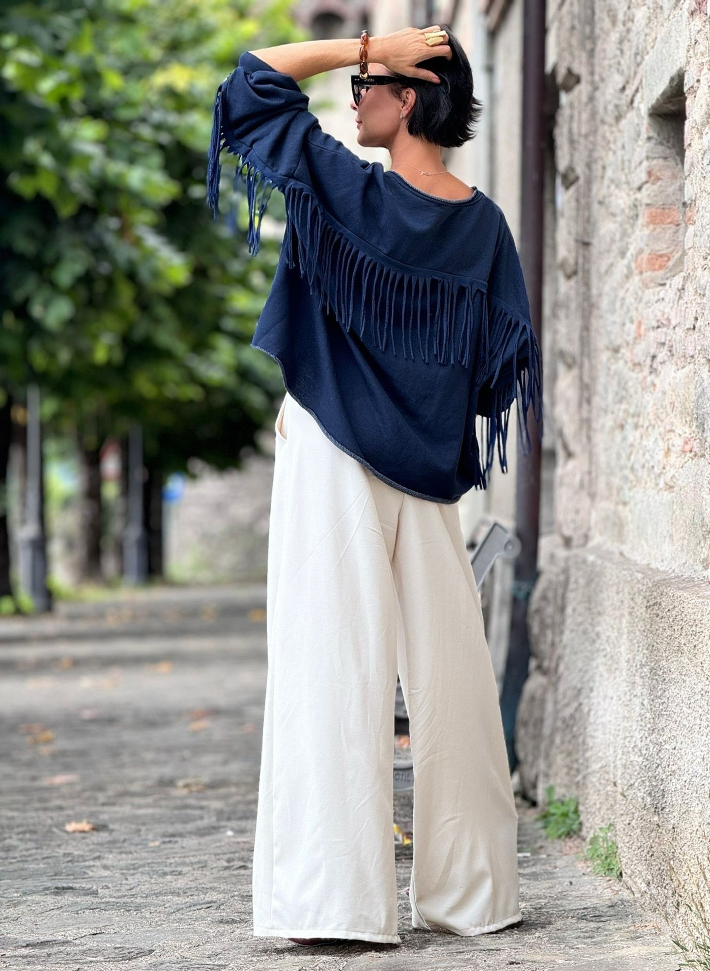 Sweater Elara franjes navy