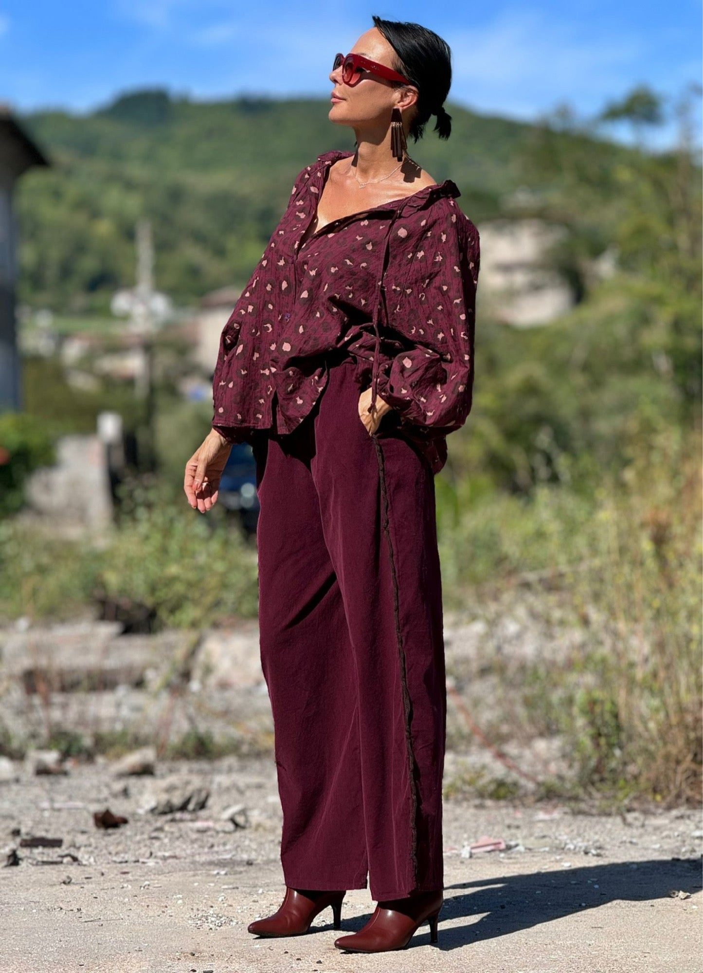 Blouse Selena leopard burgundy