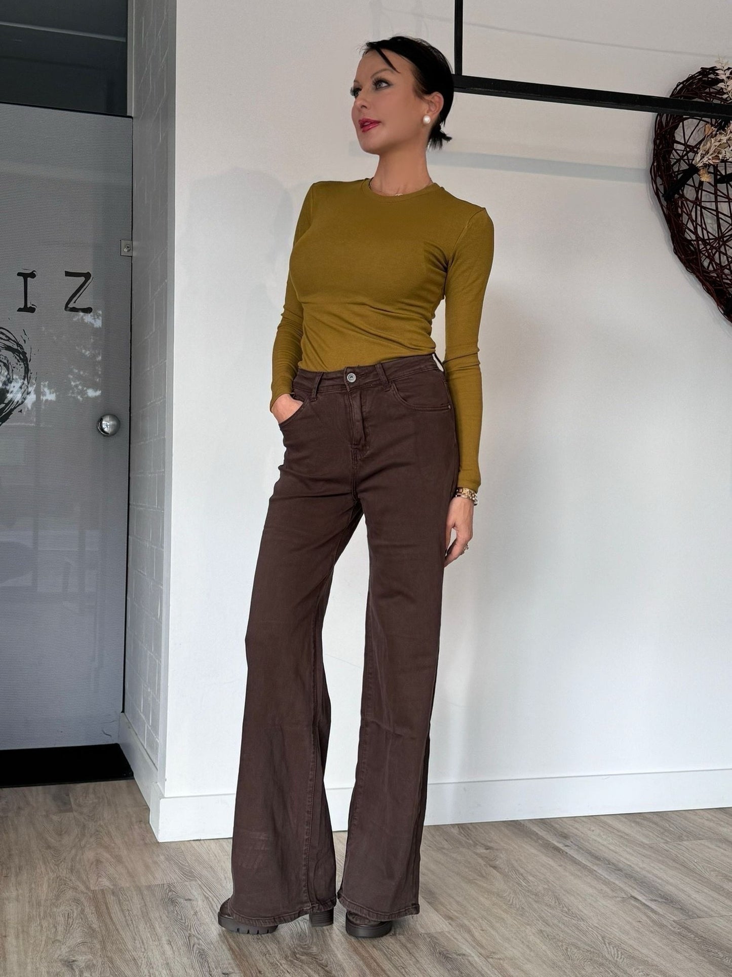 Pants jeans straight brown