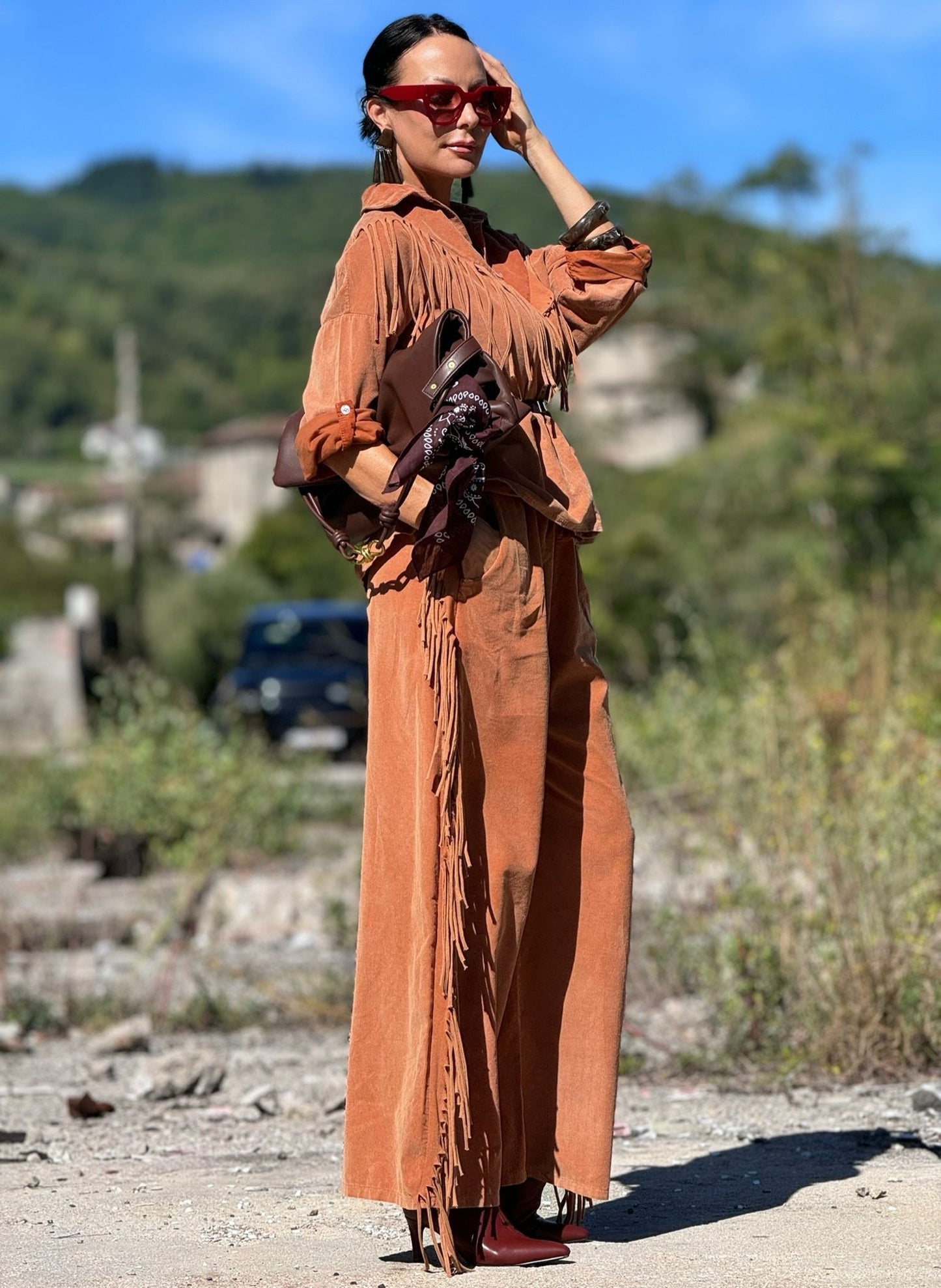 Pants Astrea fringes tangerine