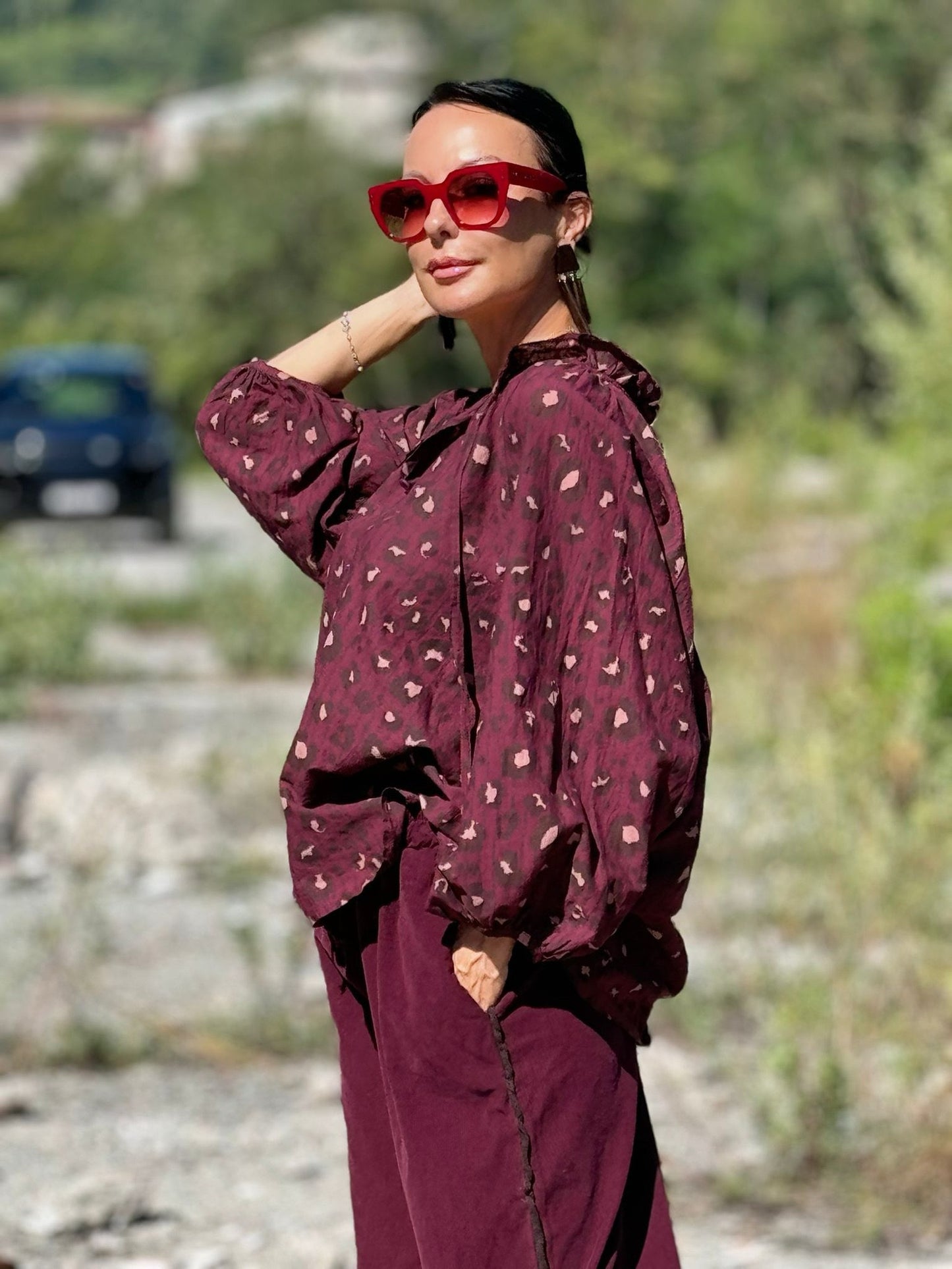 Blouse Selena leopard burgundy