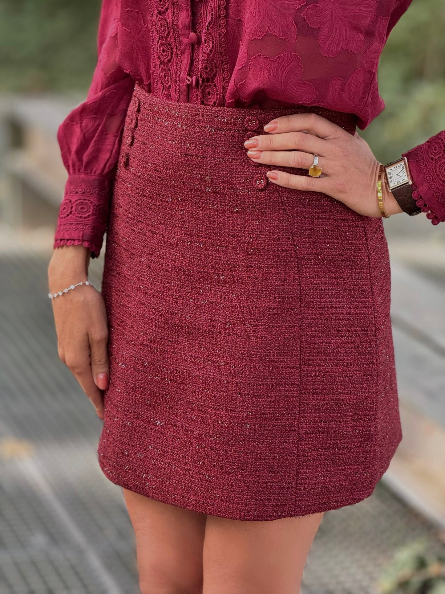 Skirt Vivienne tweed burgundy
