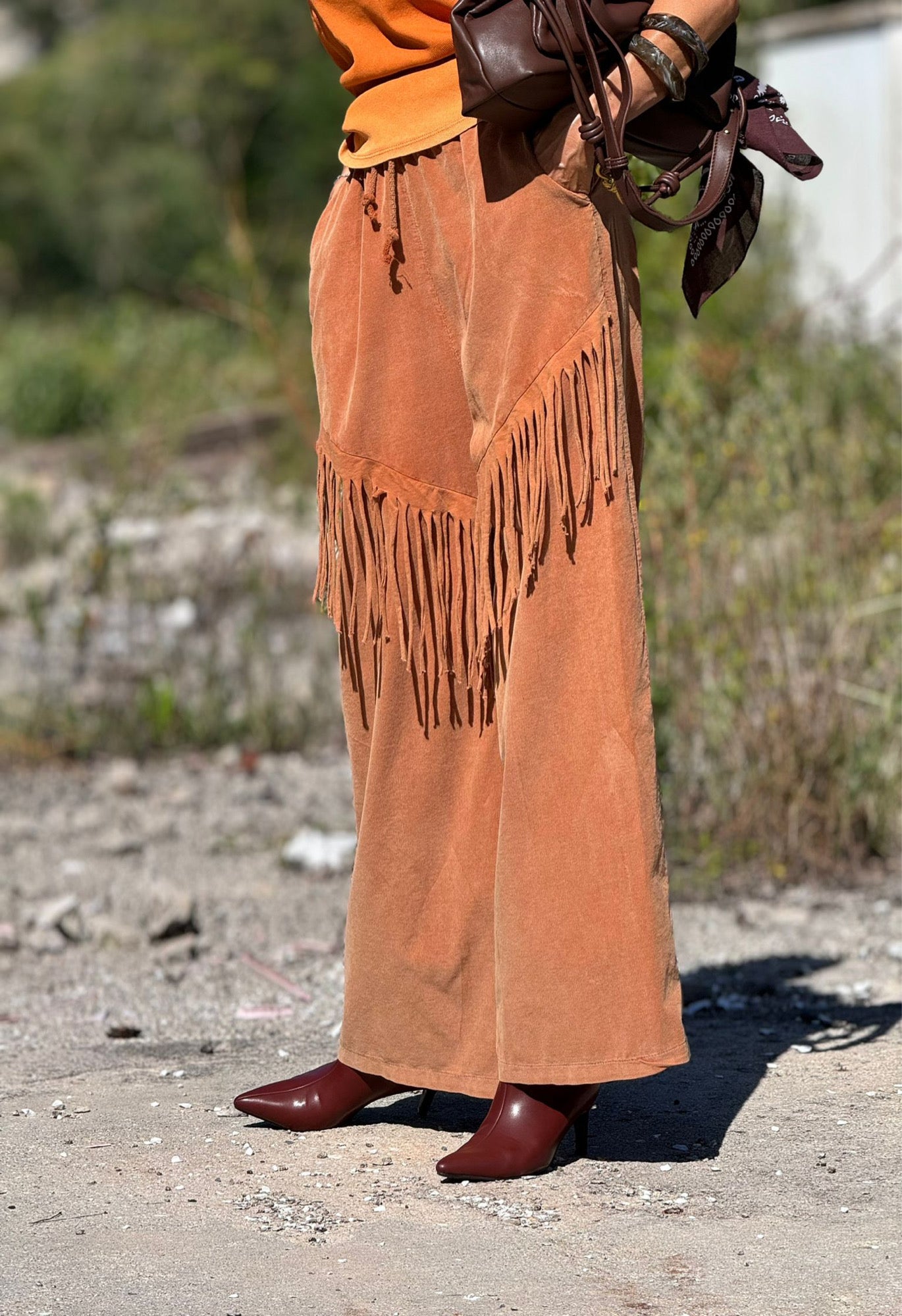 Pants Alva fringes tangerine