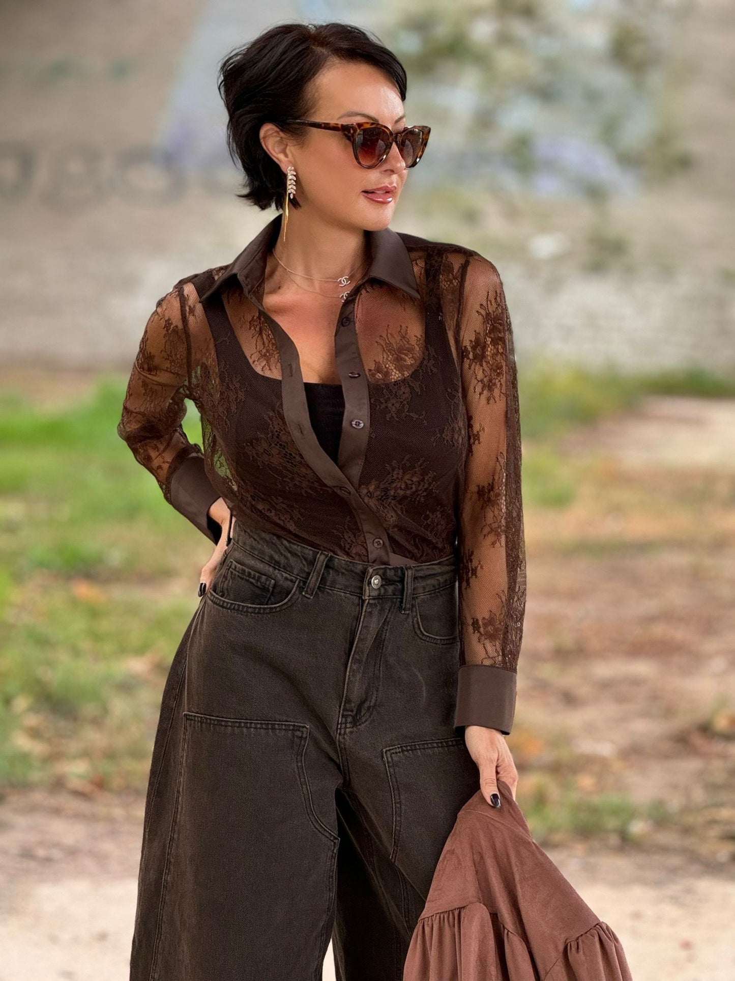 Blouse Lola lace choco