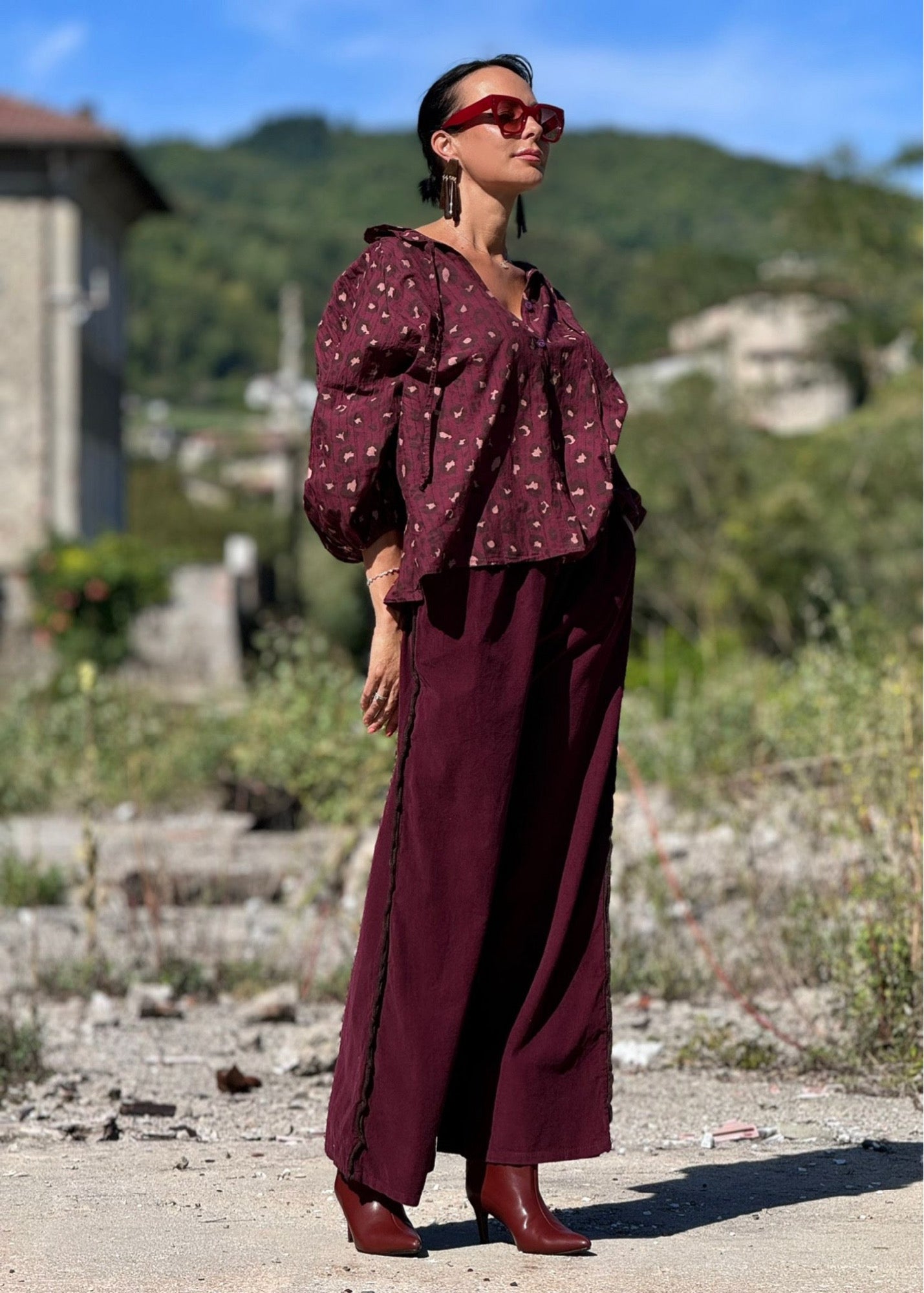 Blouse Selena leopard burgundy