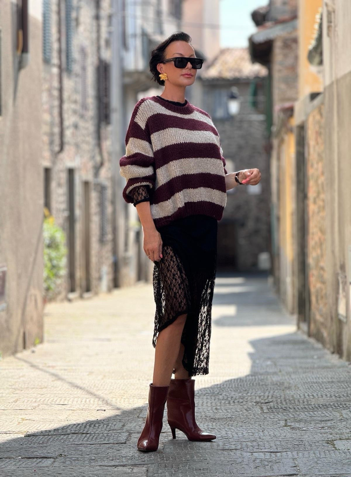 Pull Soraya burgundy striped