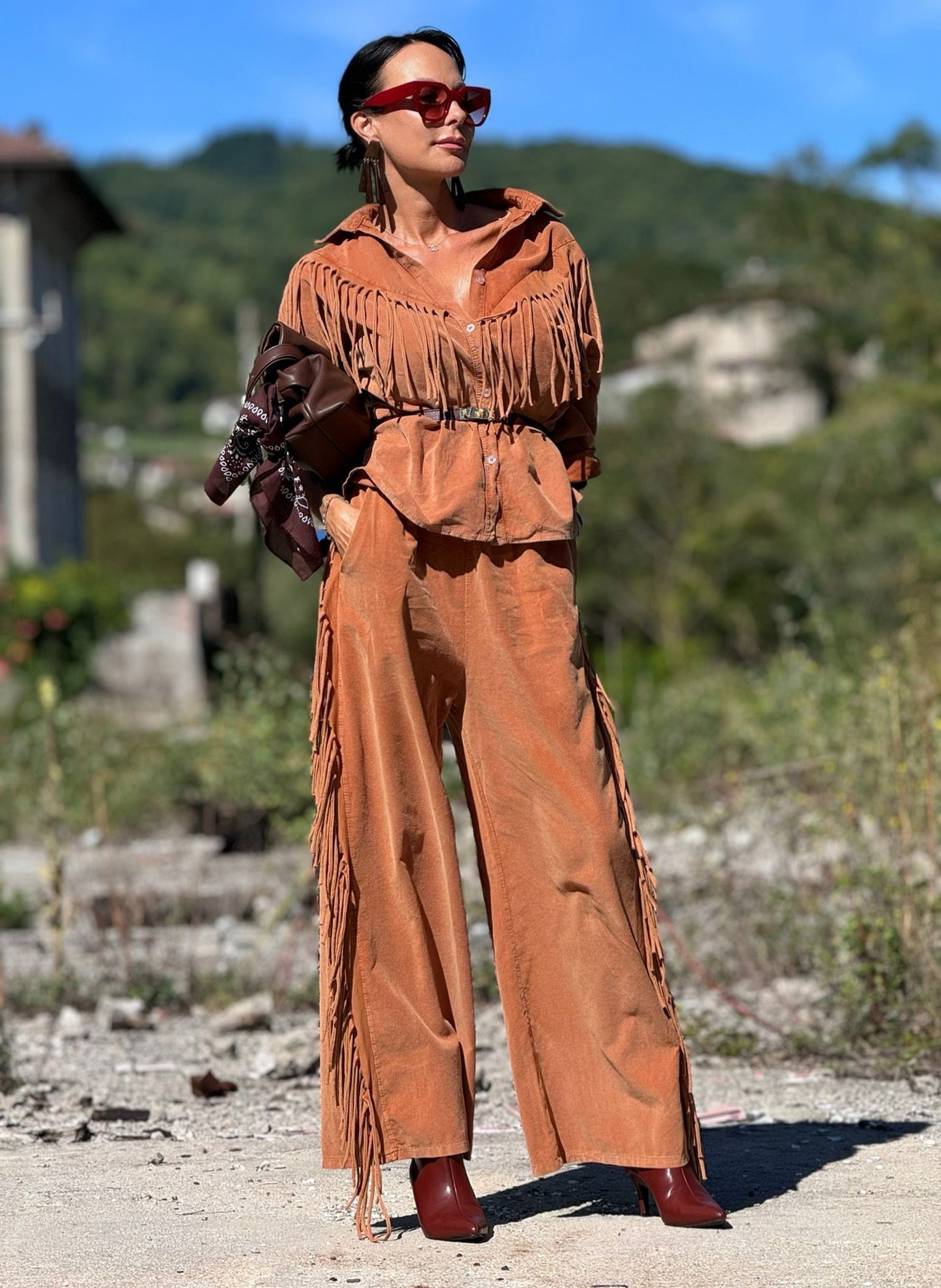 Pants Astrea fringes tangerine