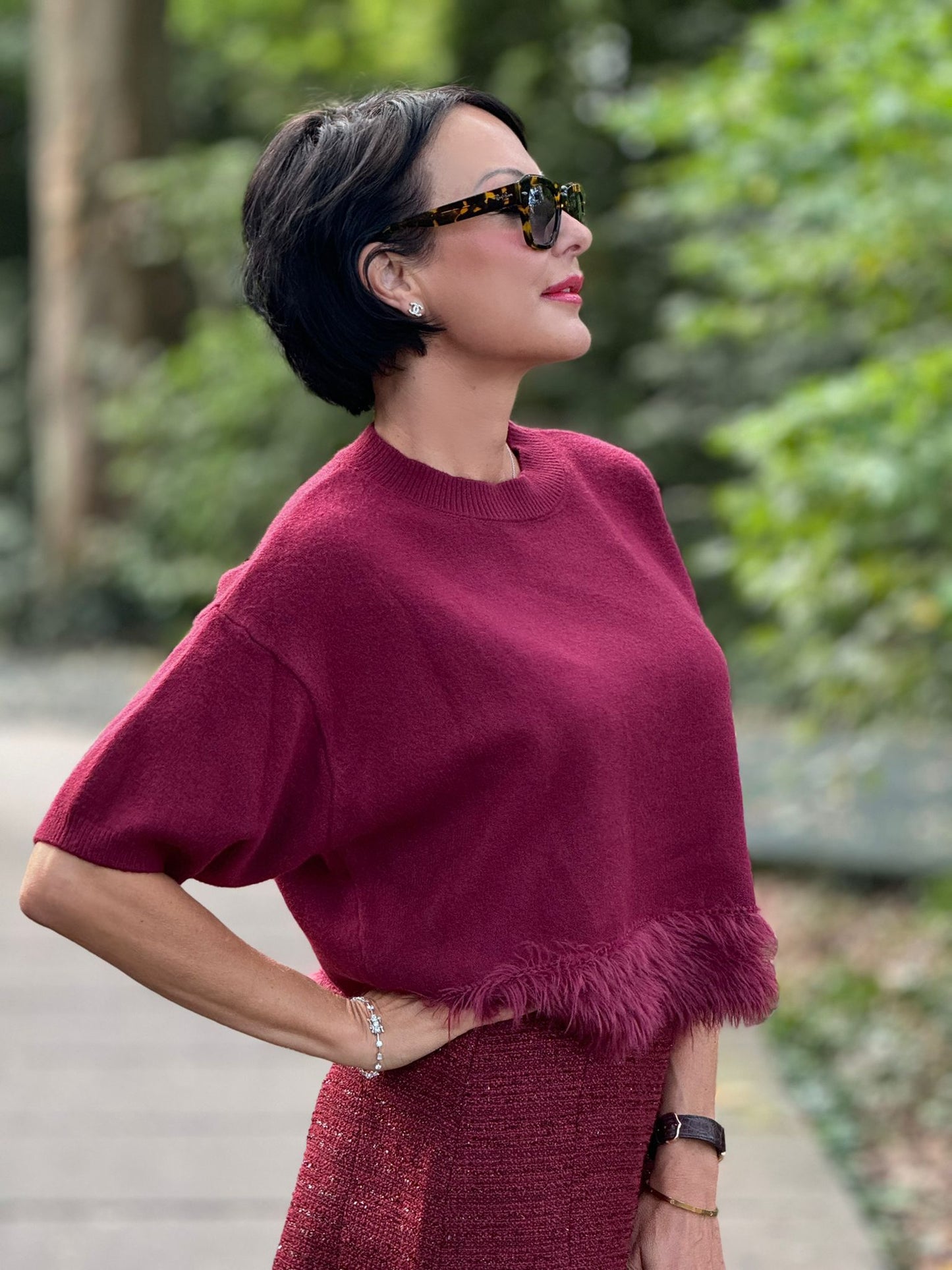 Pull Amara fluffy burgundy