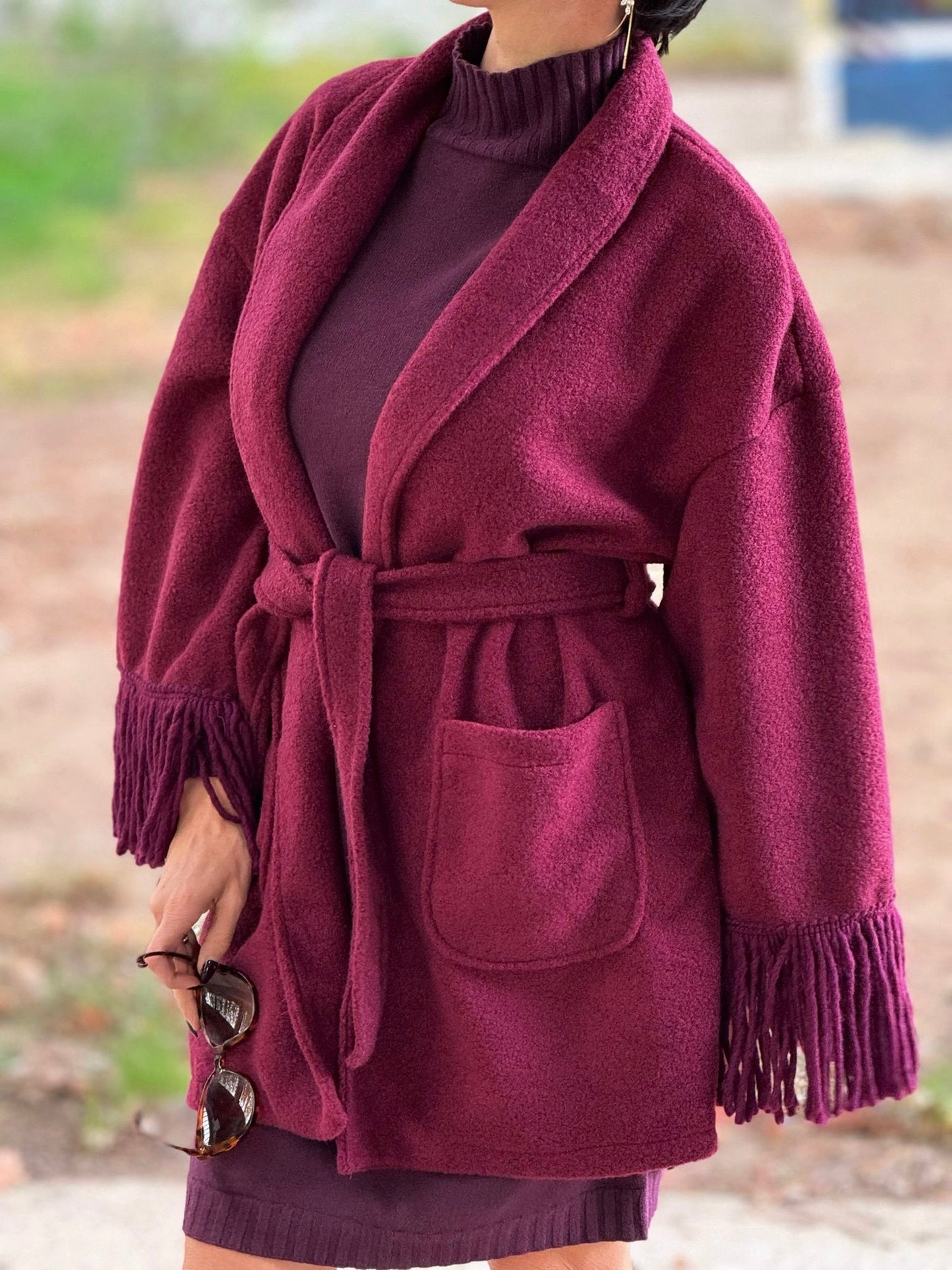 Jacket Noor fringes burgundy