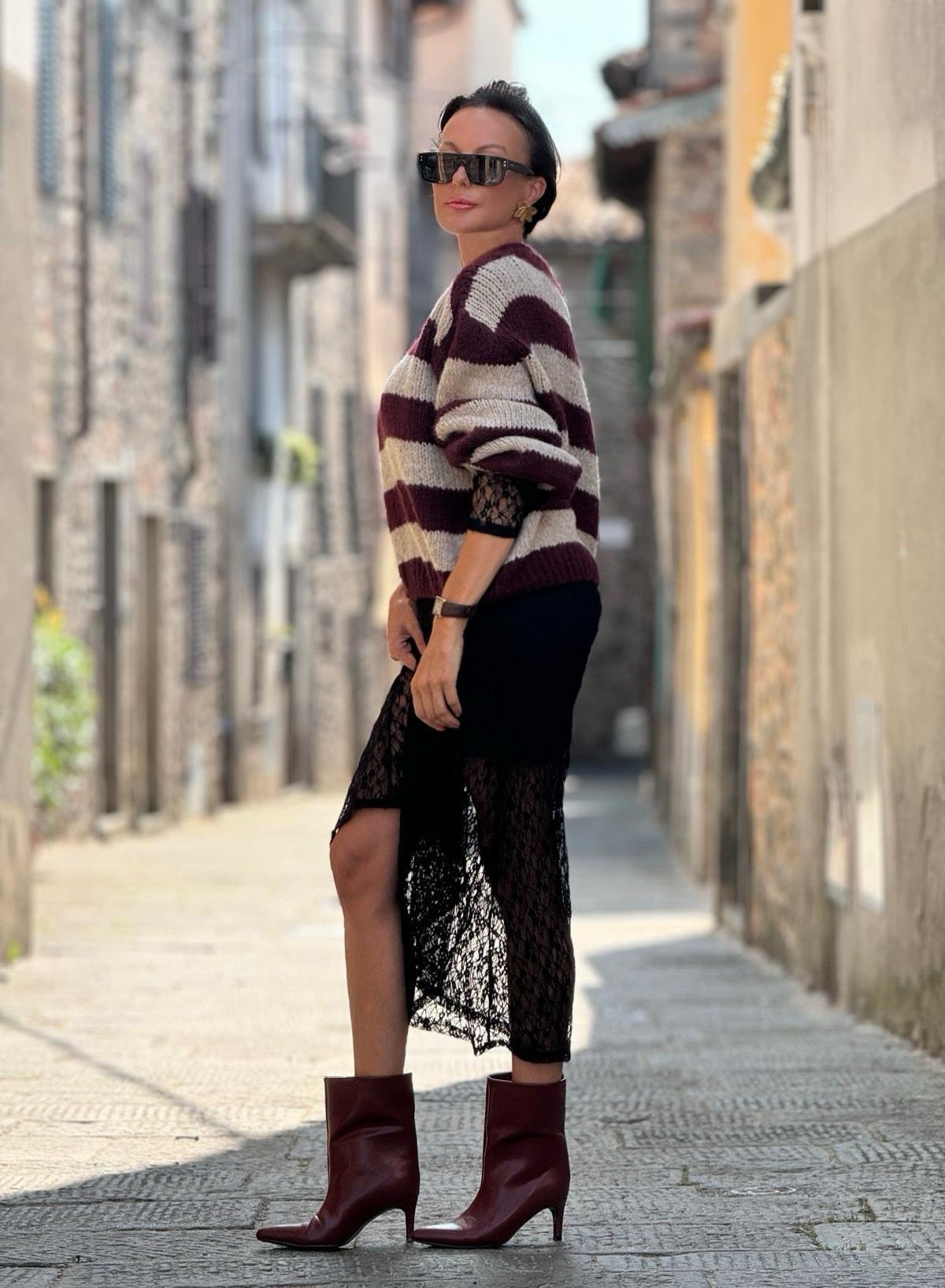 Pull Soraya burgundy striped