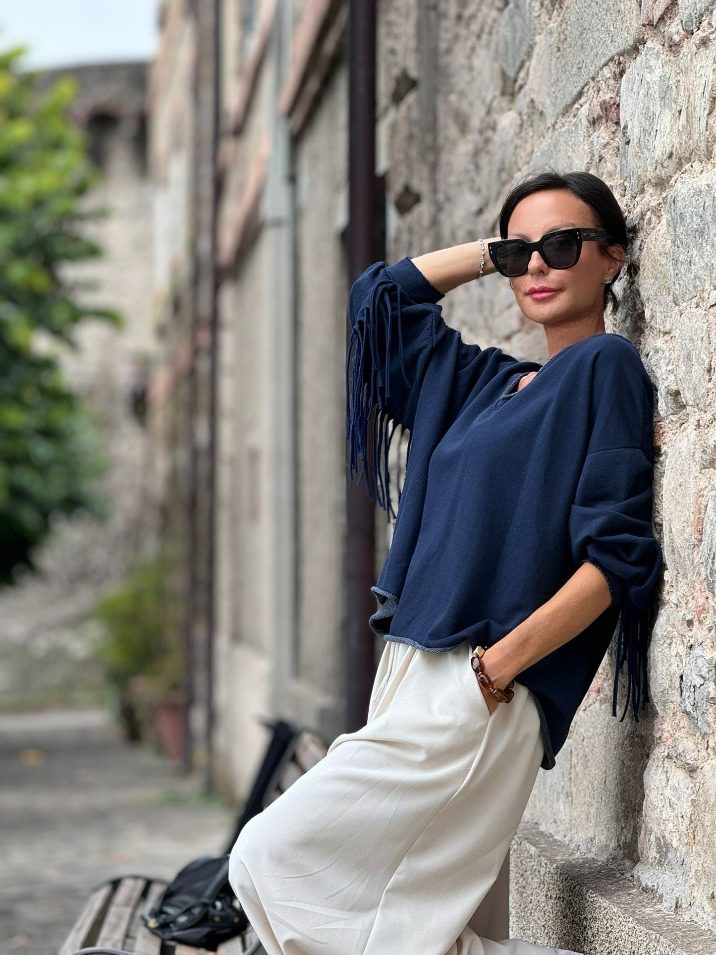 Sweater Elara franjes navy