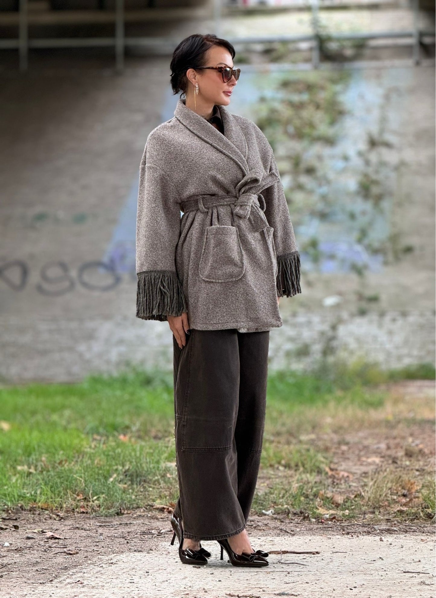 Jacket Noor fringes taupe