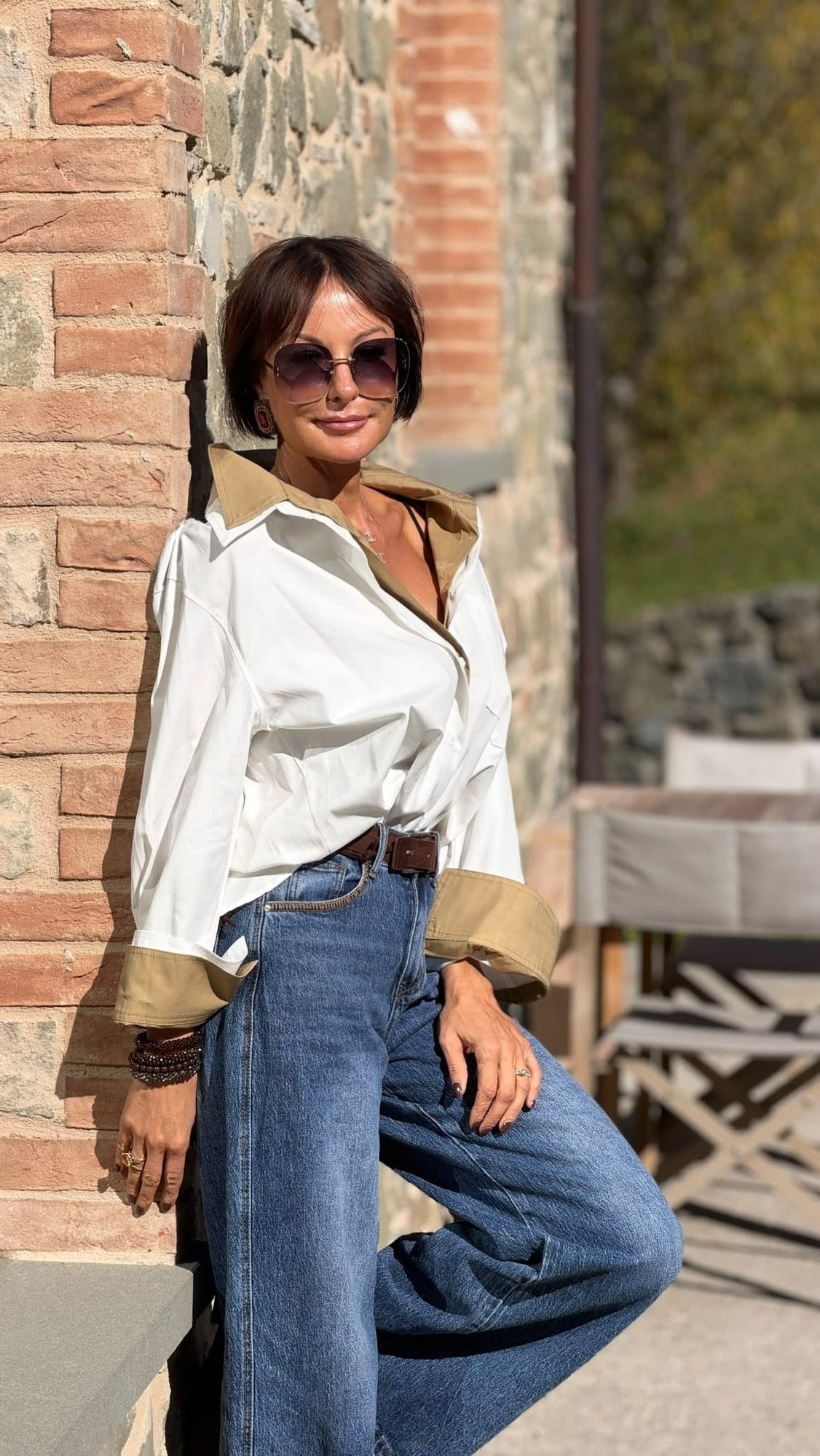 Blouse Deborah white/taupe