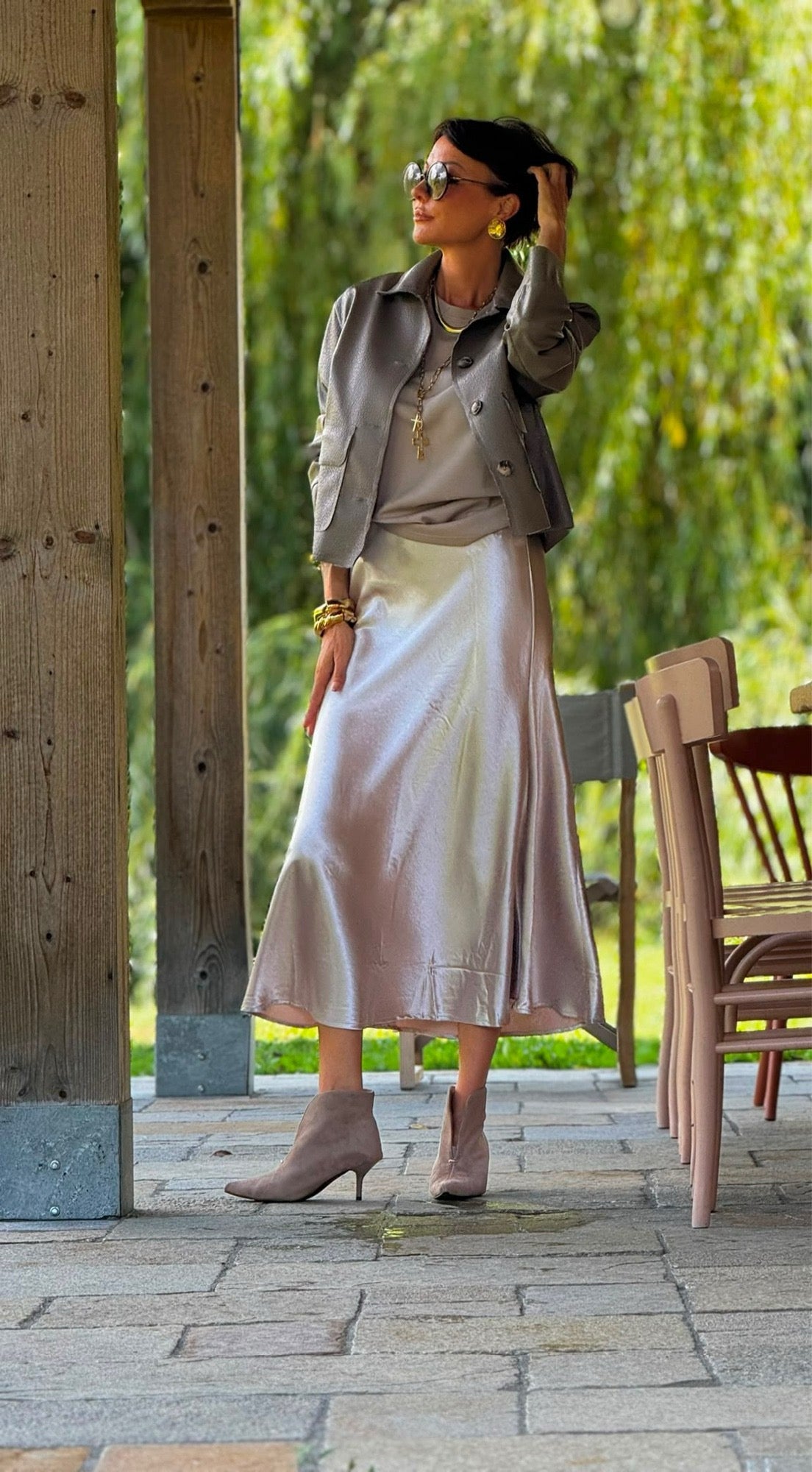 Skirt Stella satin silk silver