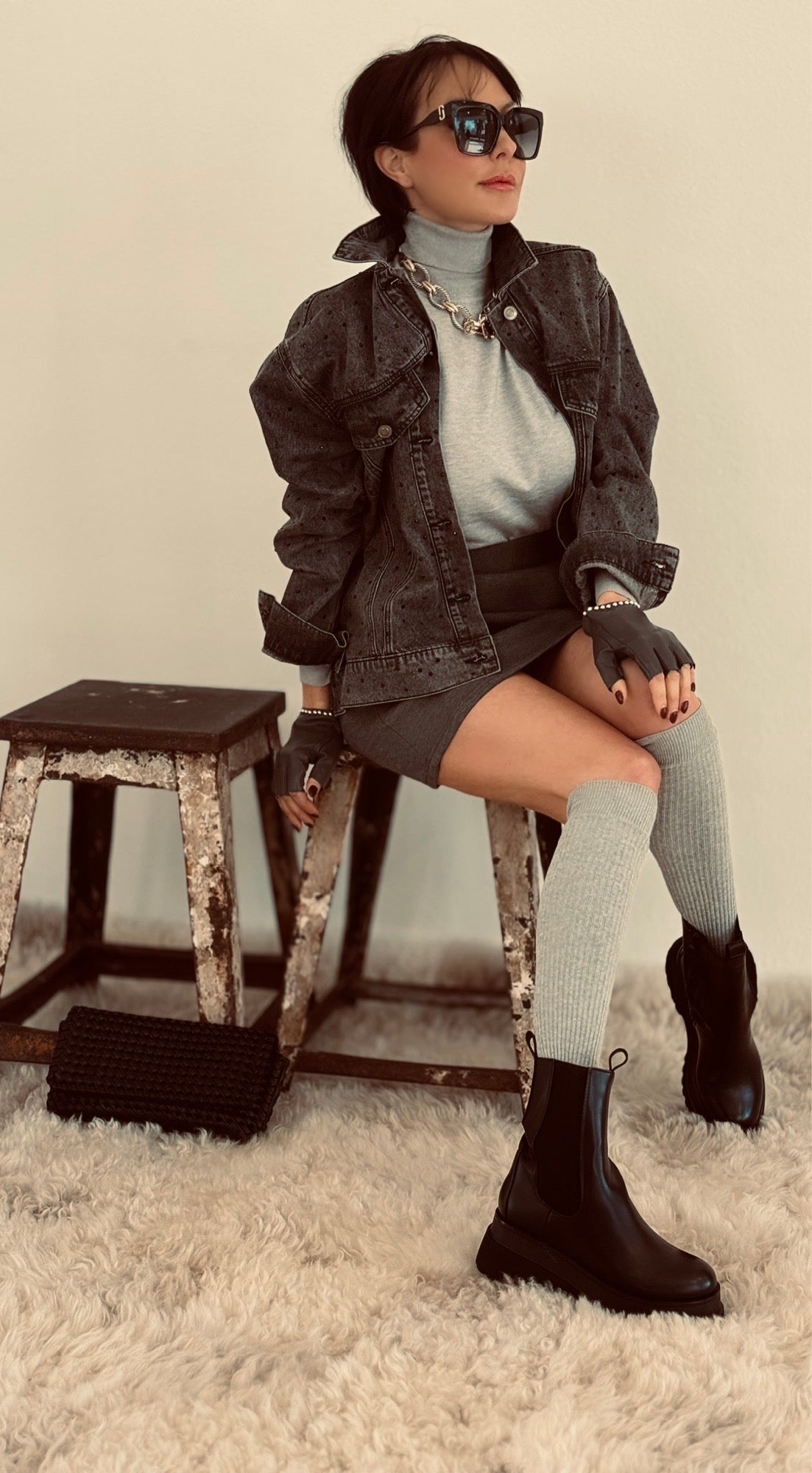 Jacket jeans rhinestones