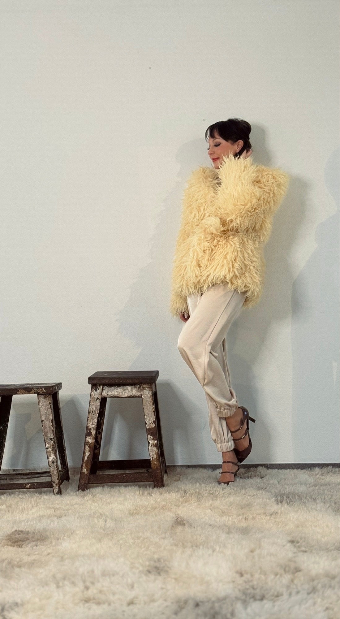 Manteau Judy jaune duveteux