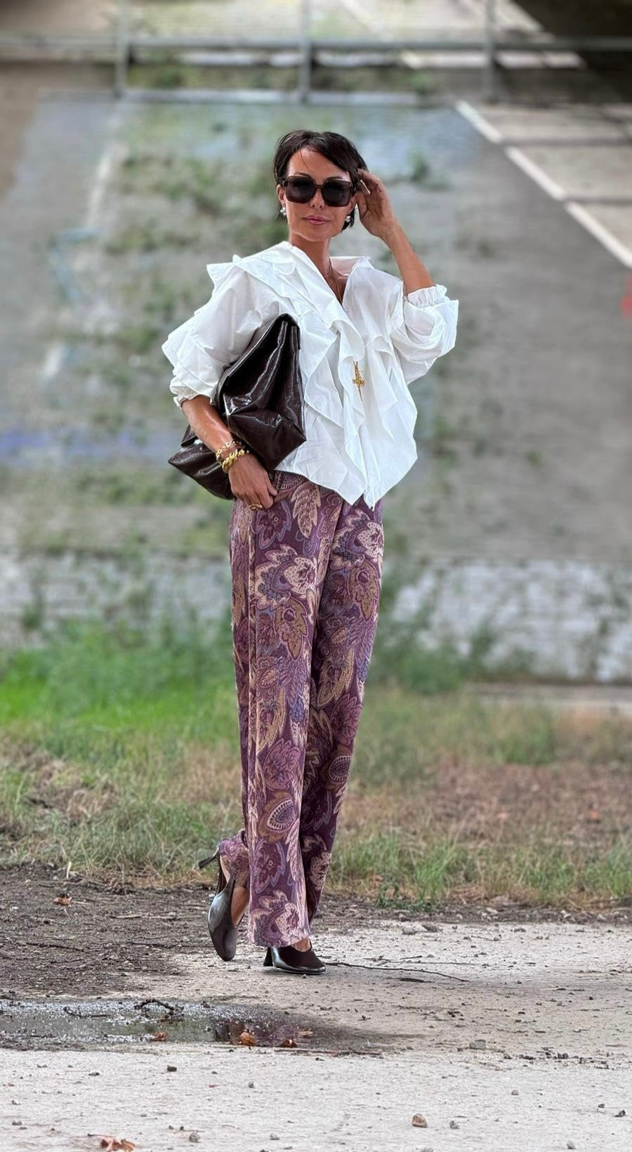 Pantalon Leona lilas à motif cachemire