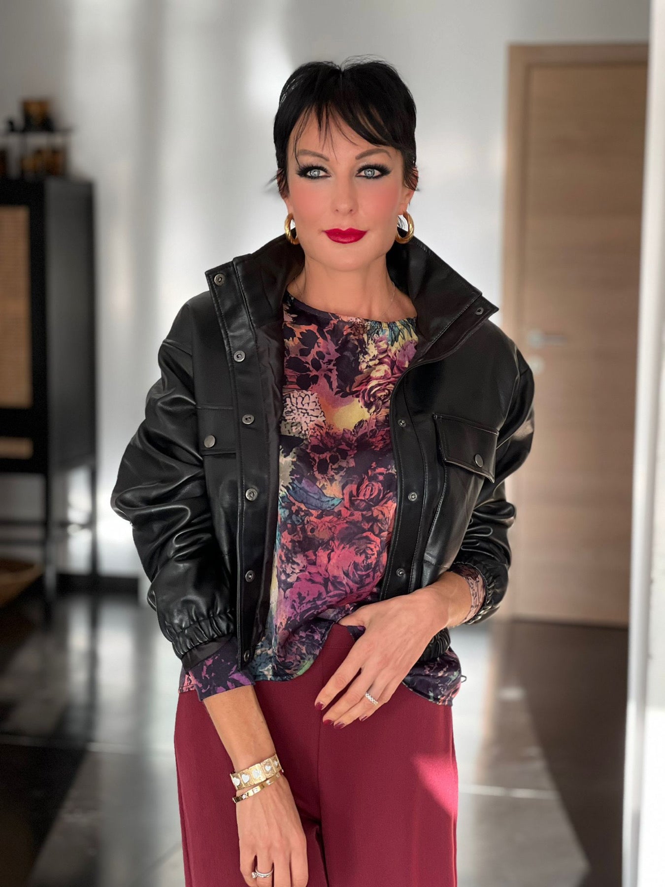 Blouse wine red printed