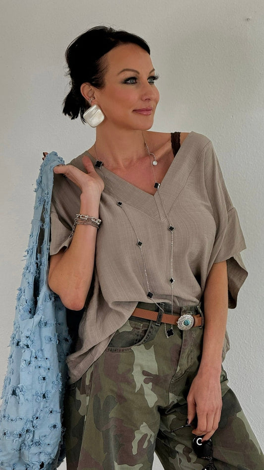 Blouse poppy uni vneck